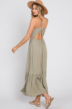 Halter Neck Maxi Dress - Lt. Olive