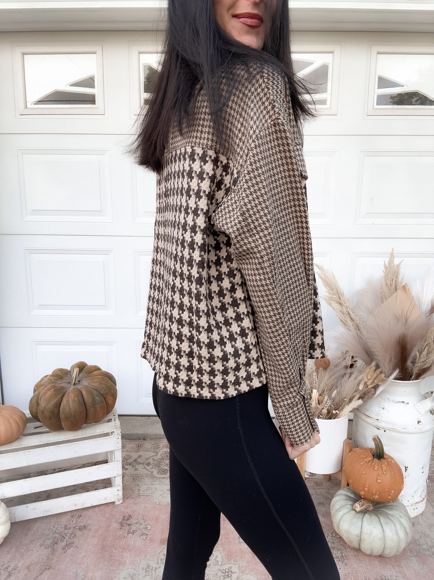Cropped Gingham Shacket - Brown