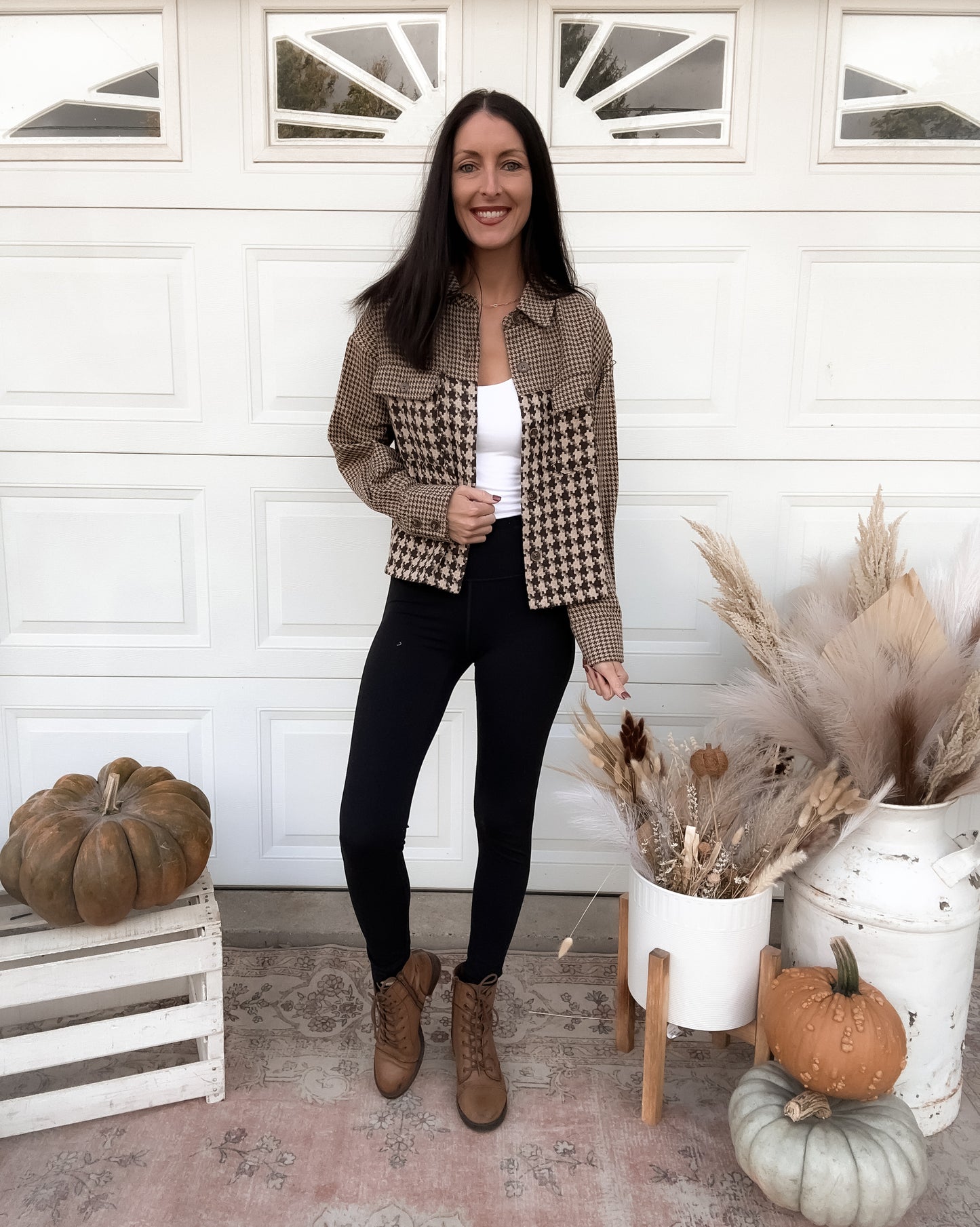Cropped Gingham Shacket - Brown