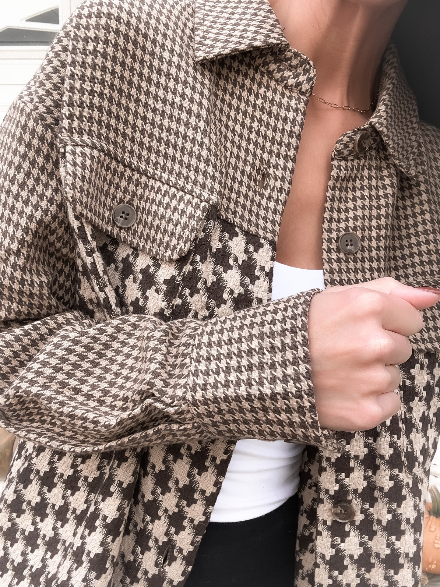 Cropped Gingham Shacket - Brown