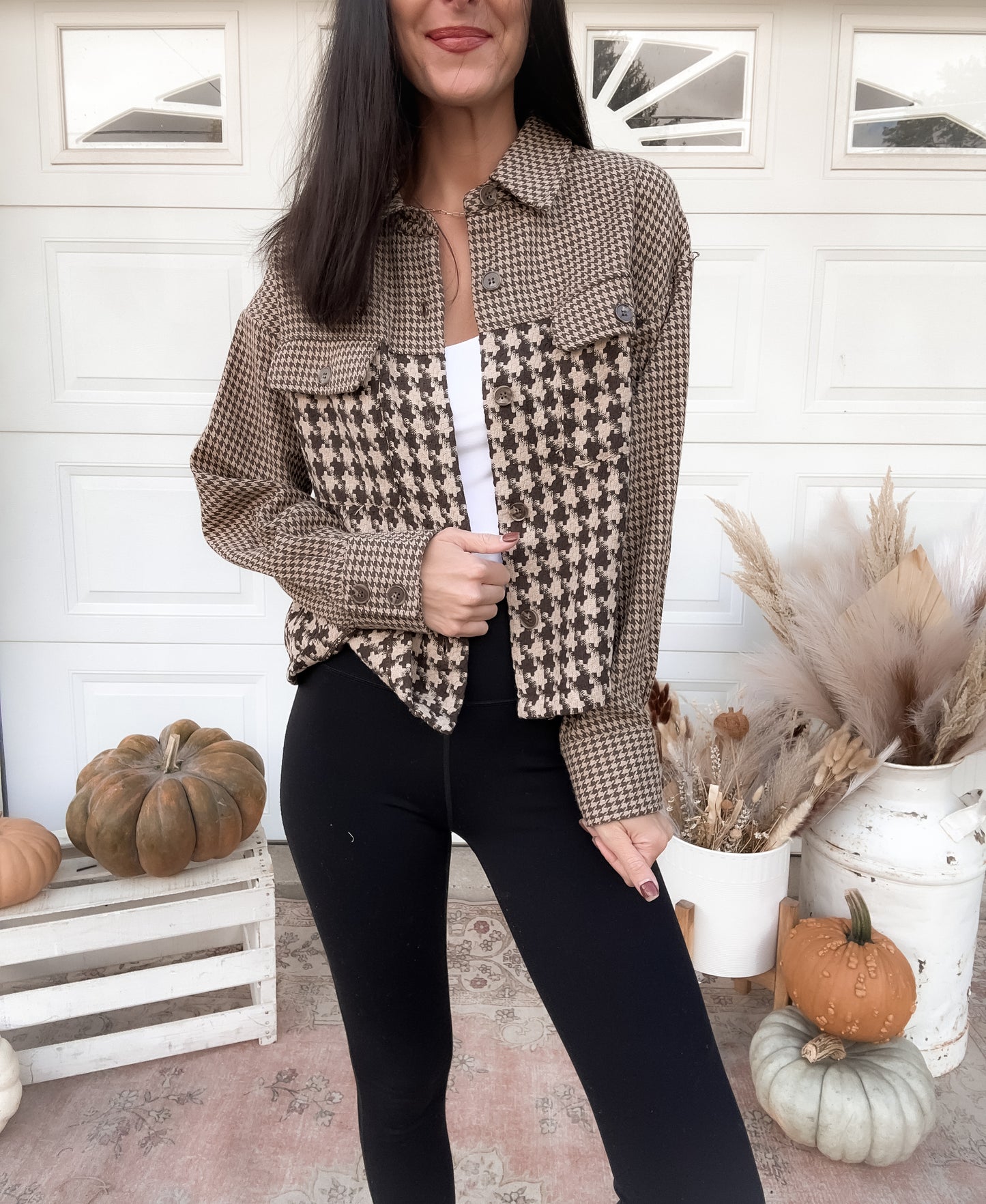 Cropped Gingham Shacket - Brown