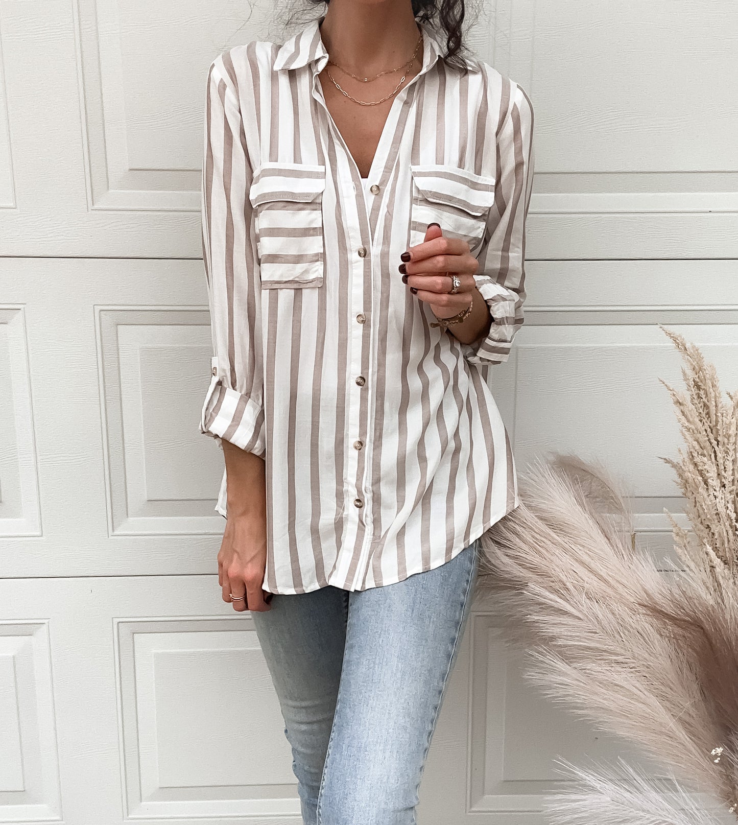 Madison Stripe Button UP