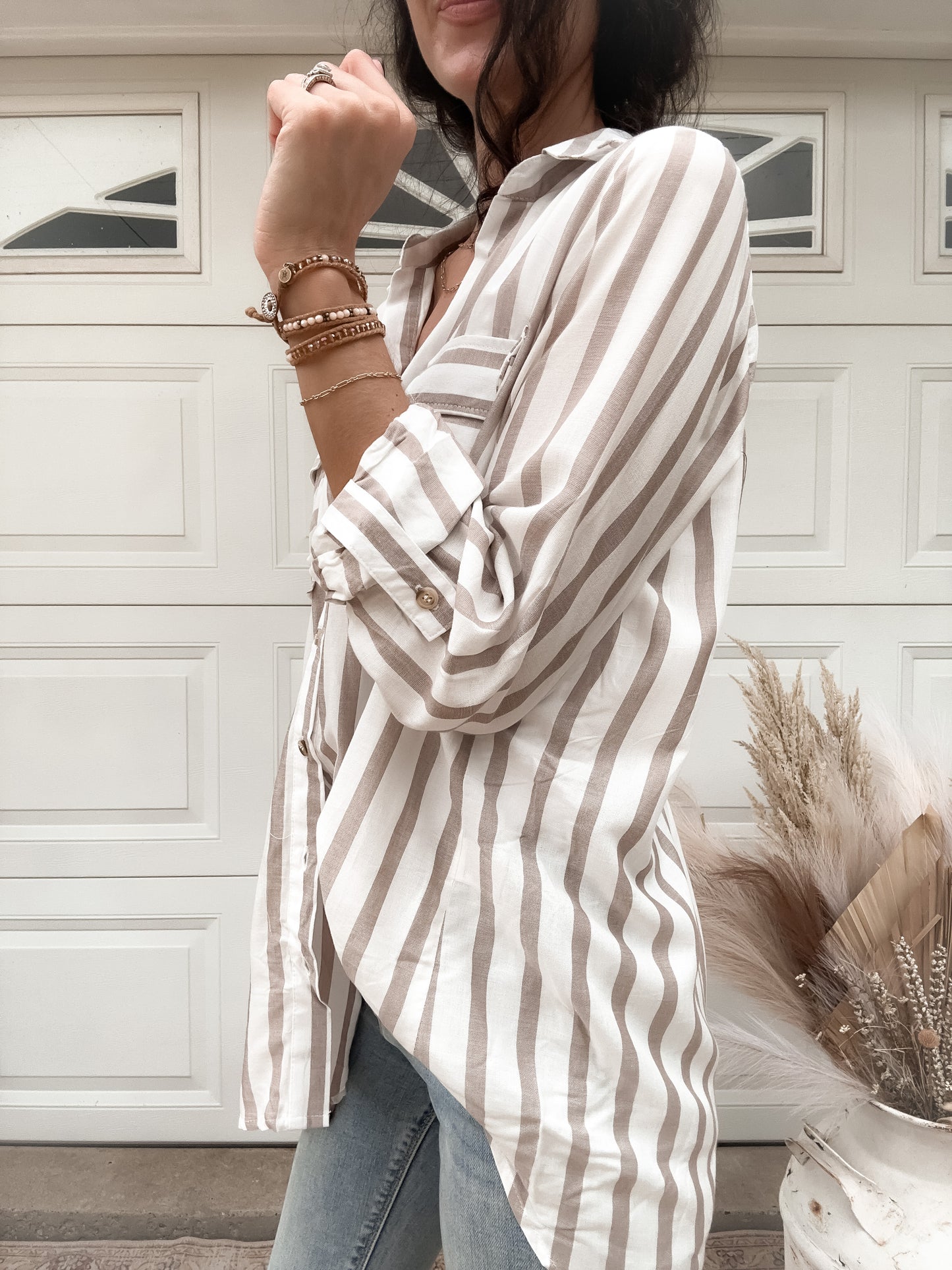 Madison Stripe Button UP