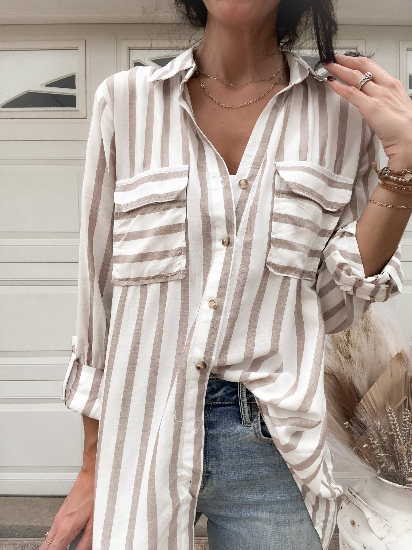 Madison Stripe Button UP