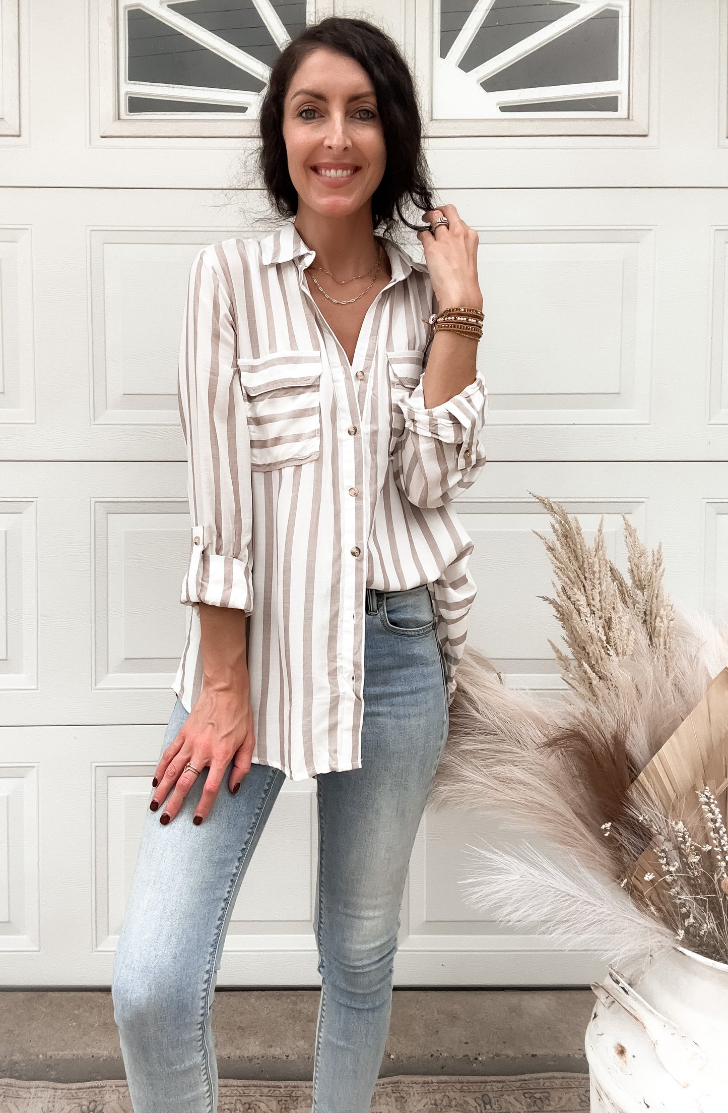 Madison Stripe Button UP