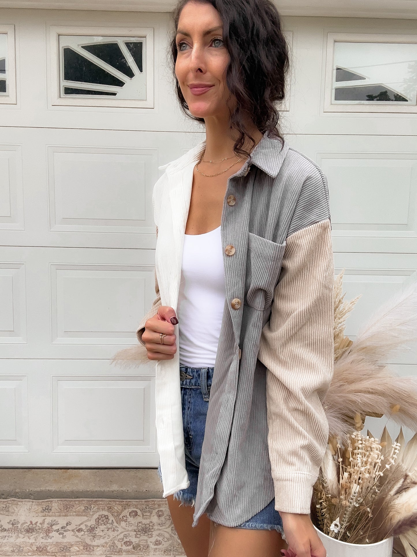 Color Block Corduroy Shacket