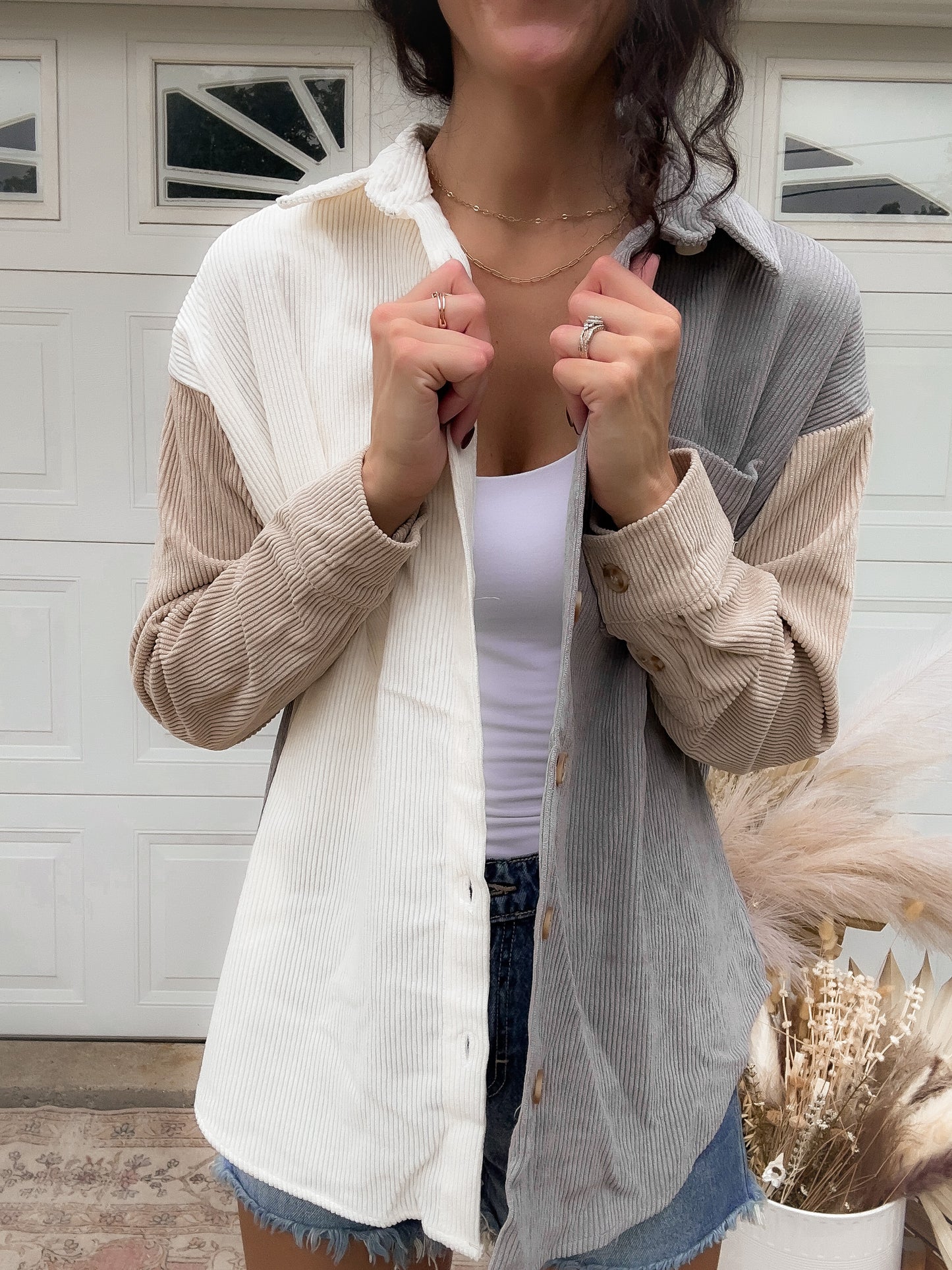 Color Block Corduroy Shacket