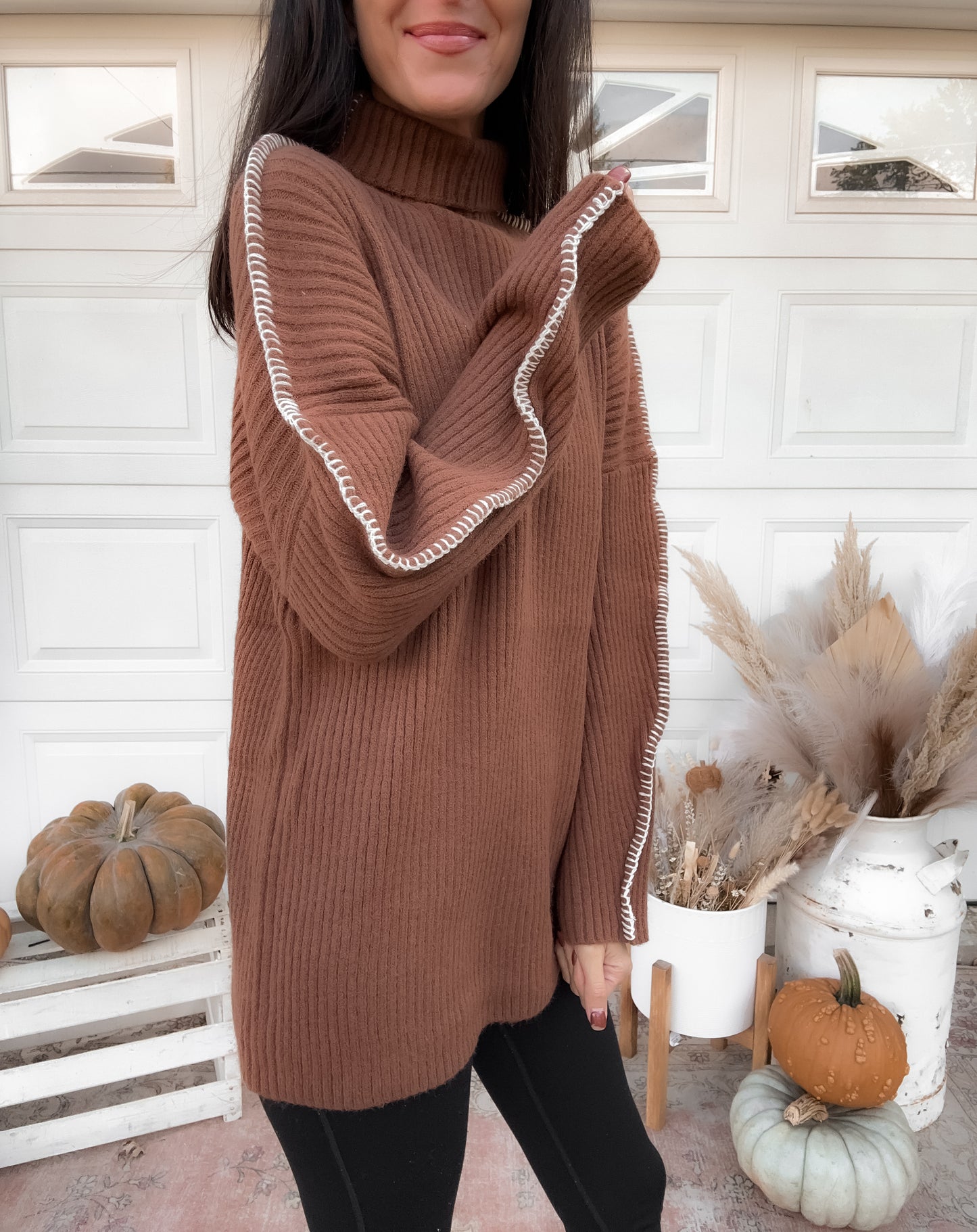 Contrast Stitch Sweater - Brown