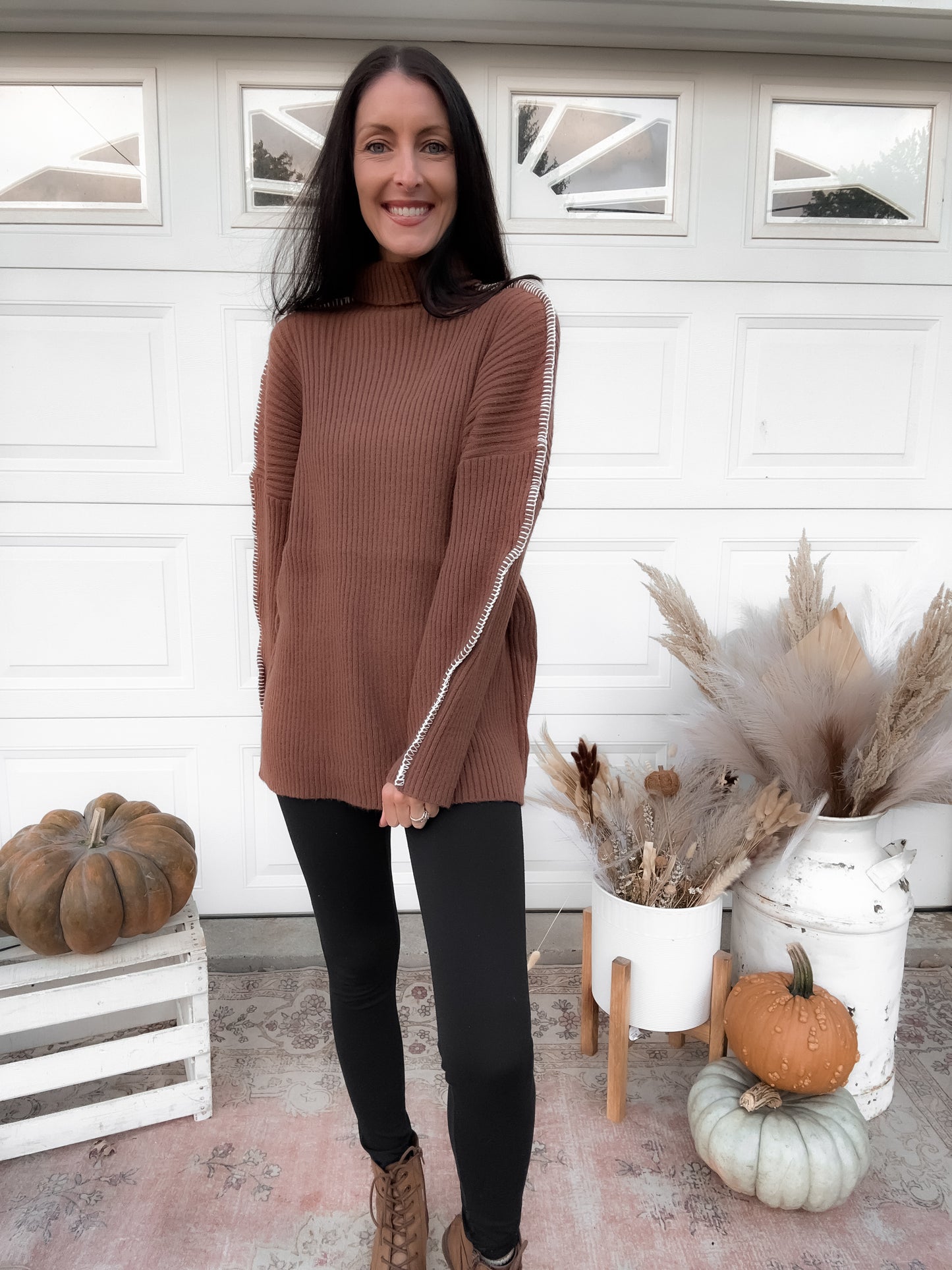 Contrast Stitch Sweater - Brown