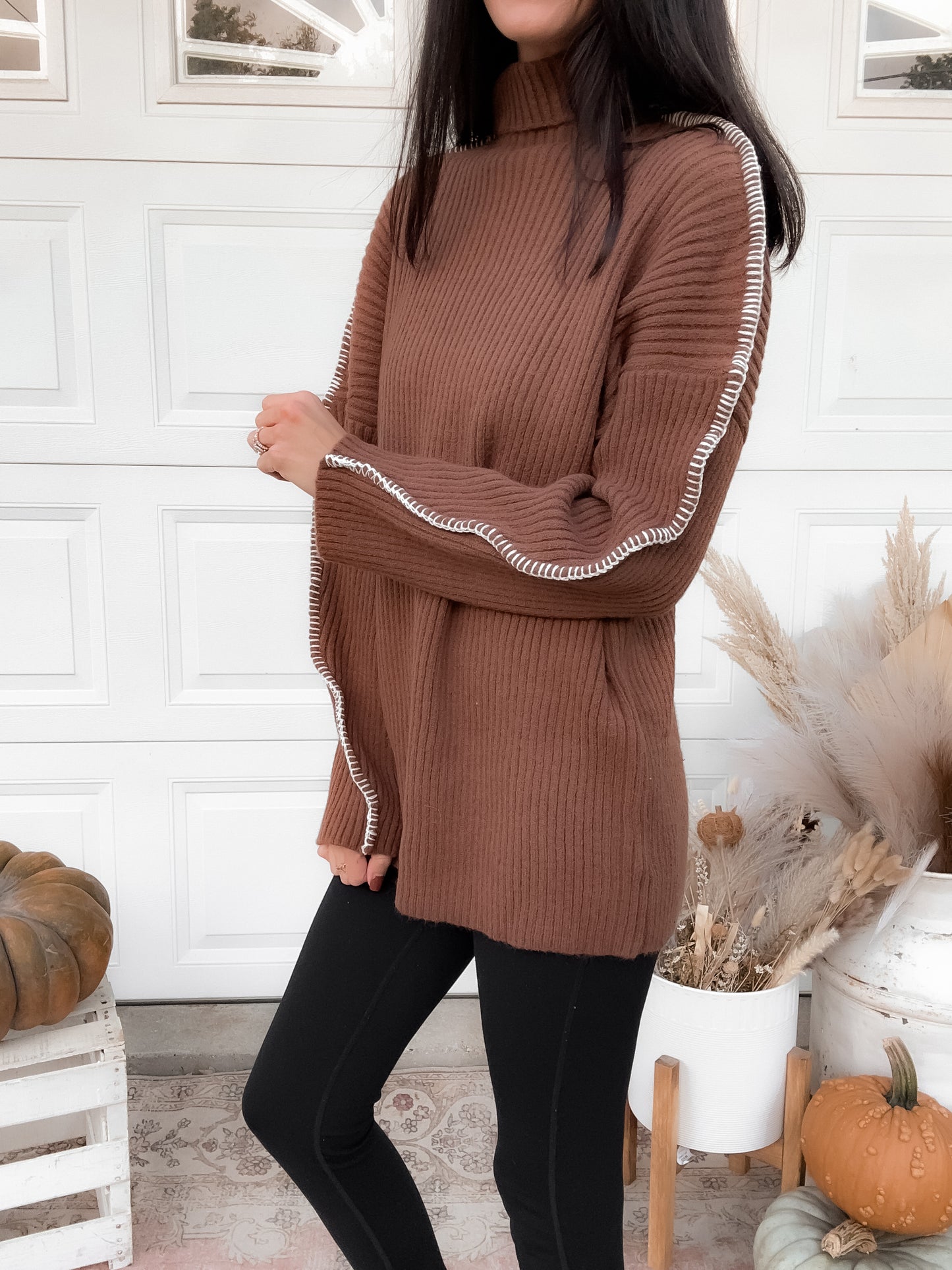 Contrast Stitch Sweater - Brown