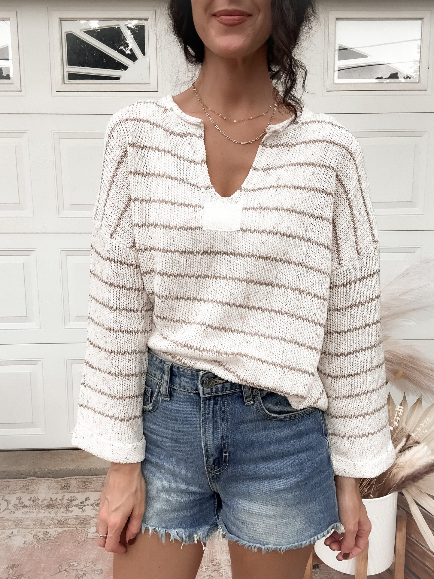 Striped Knit Sweater - Ivory