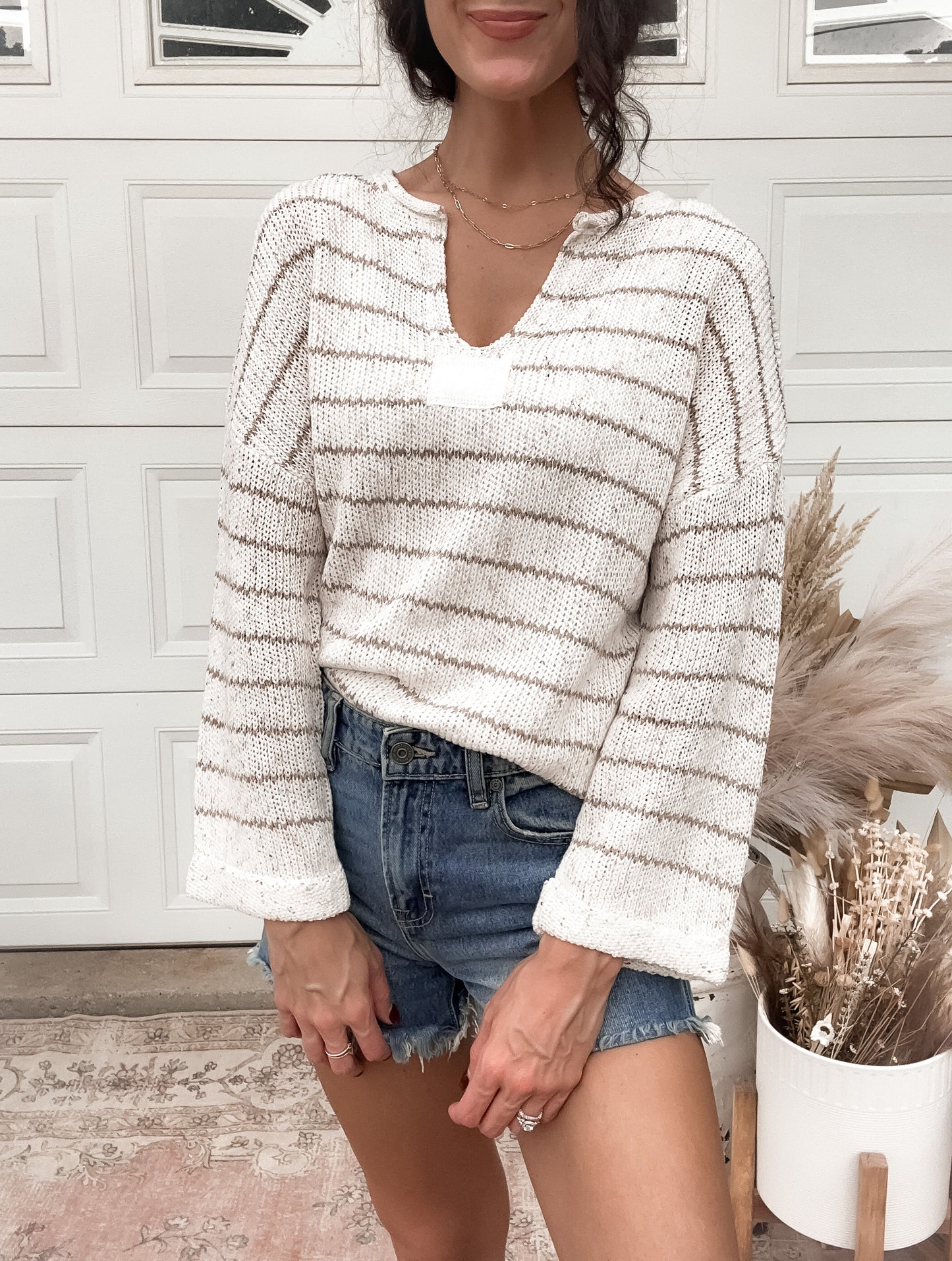 Striped Knit Sweater - Ivory