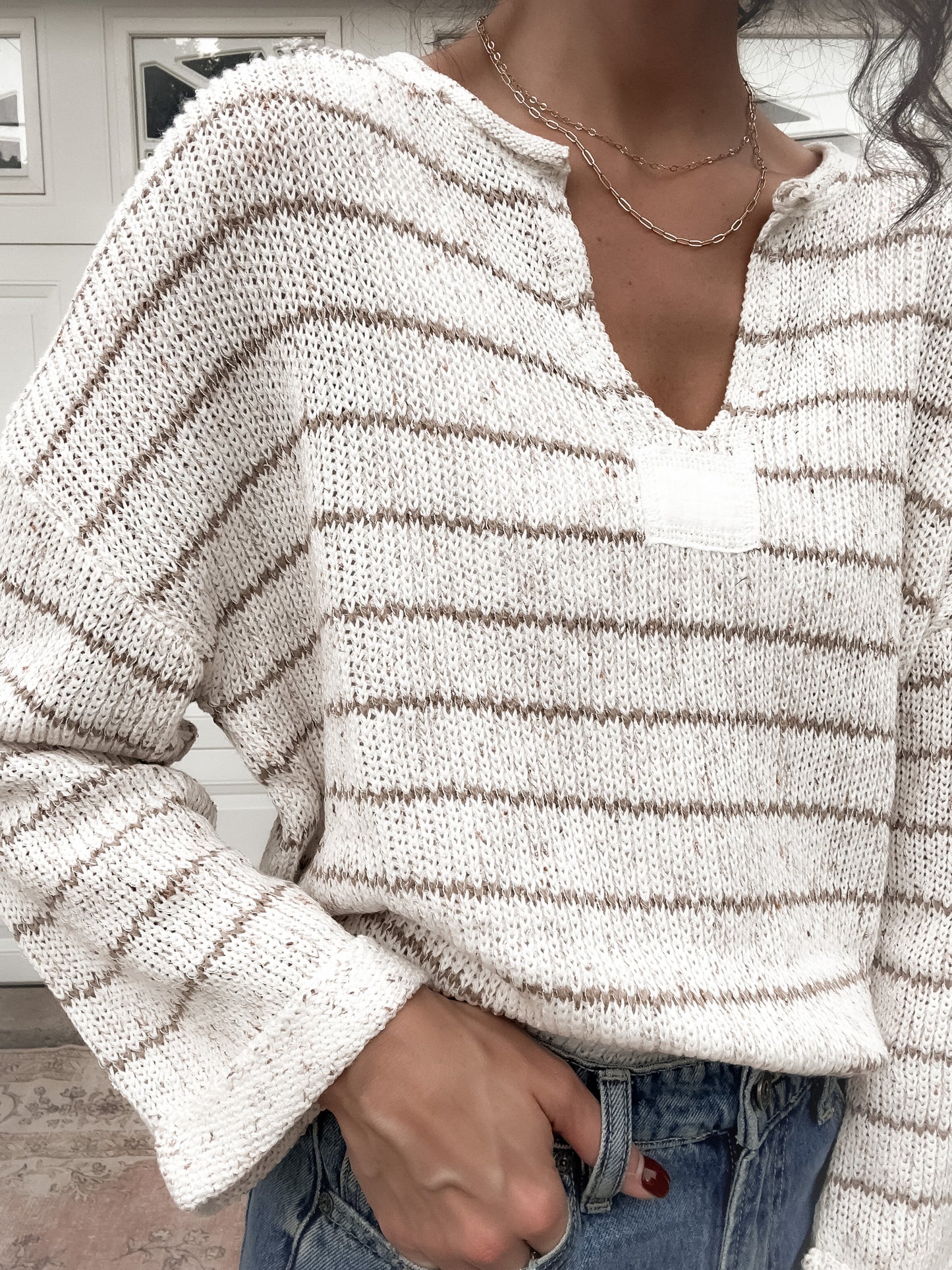 Striped Knit Sweater - Ivory