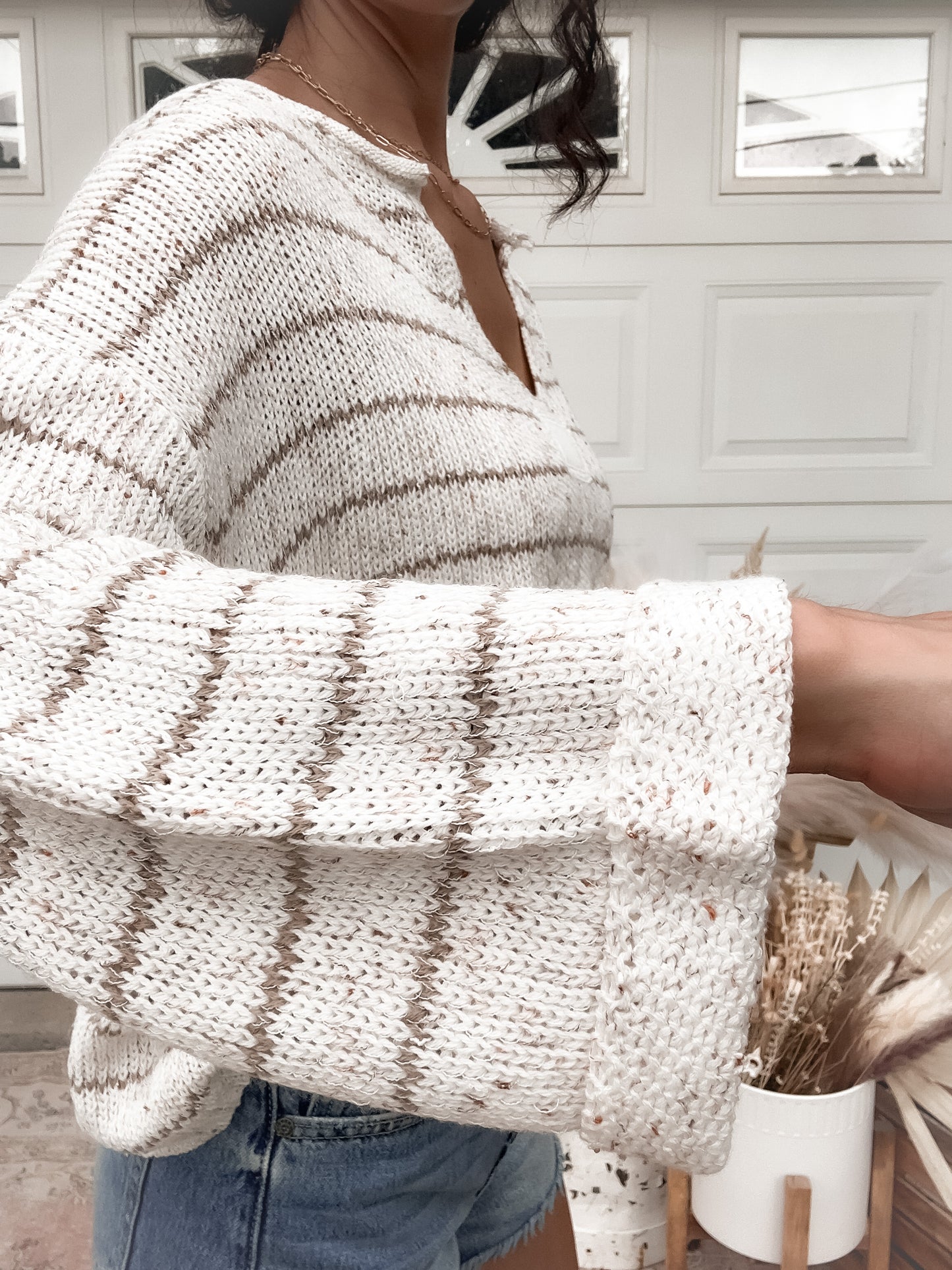 Striped Knit Sweater - Ivory