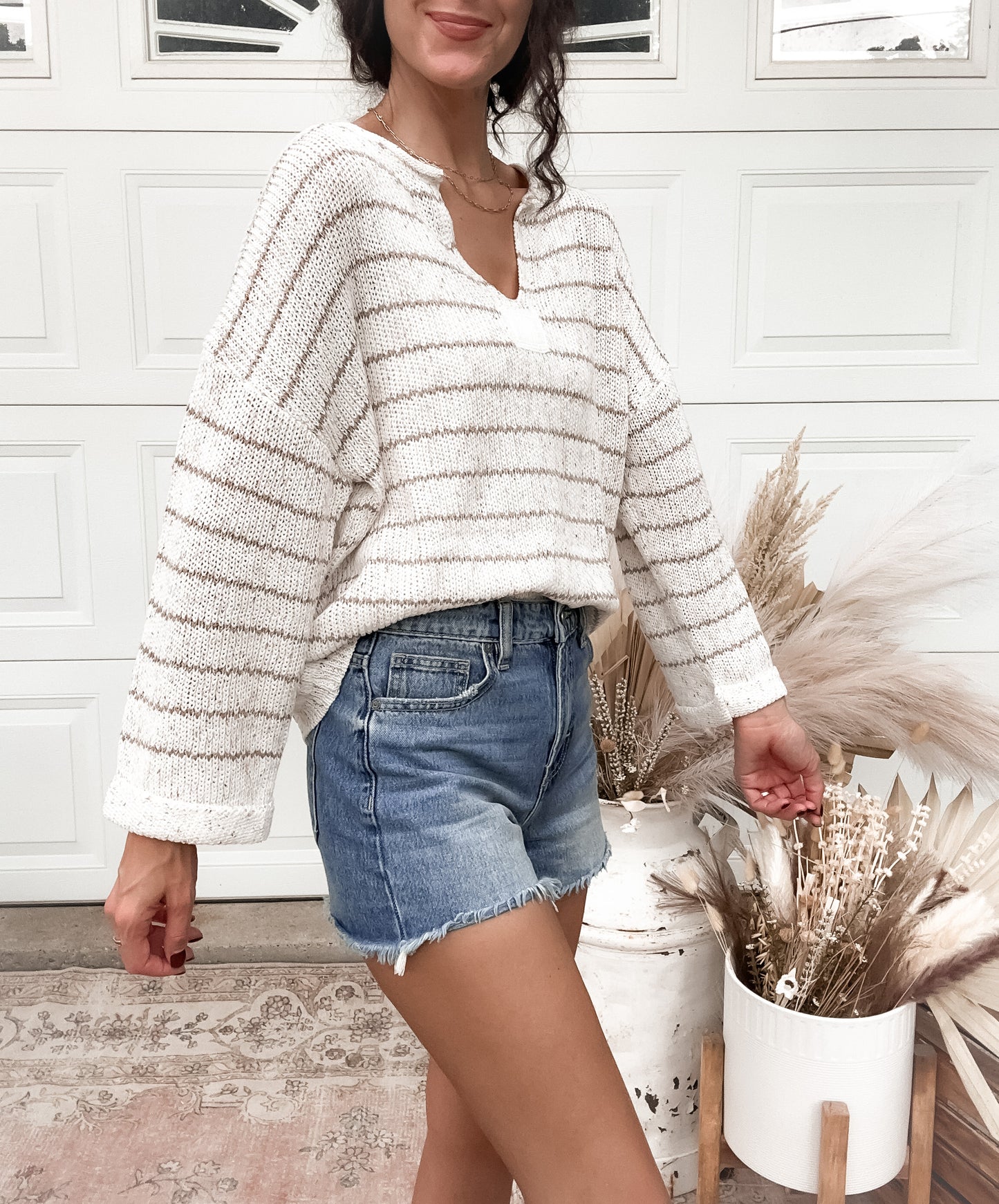 Striped Knit Sweater - Ivory