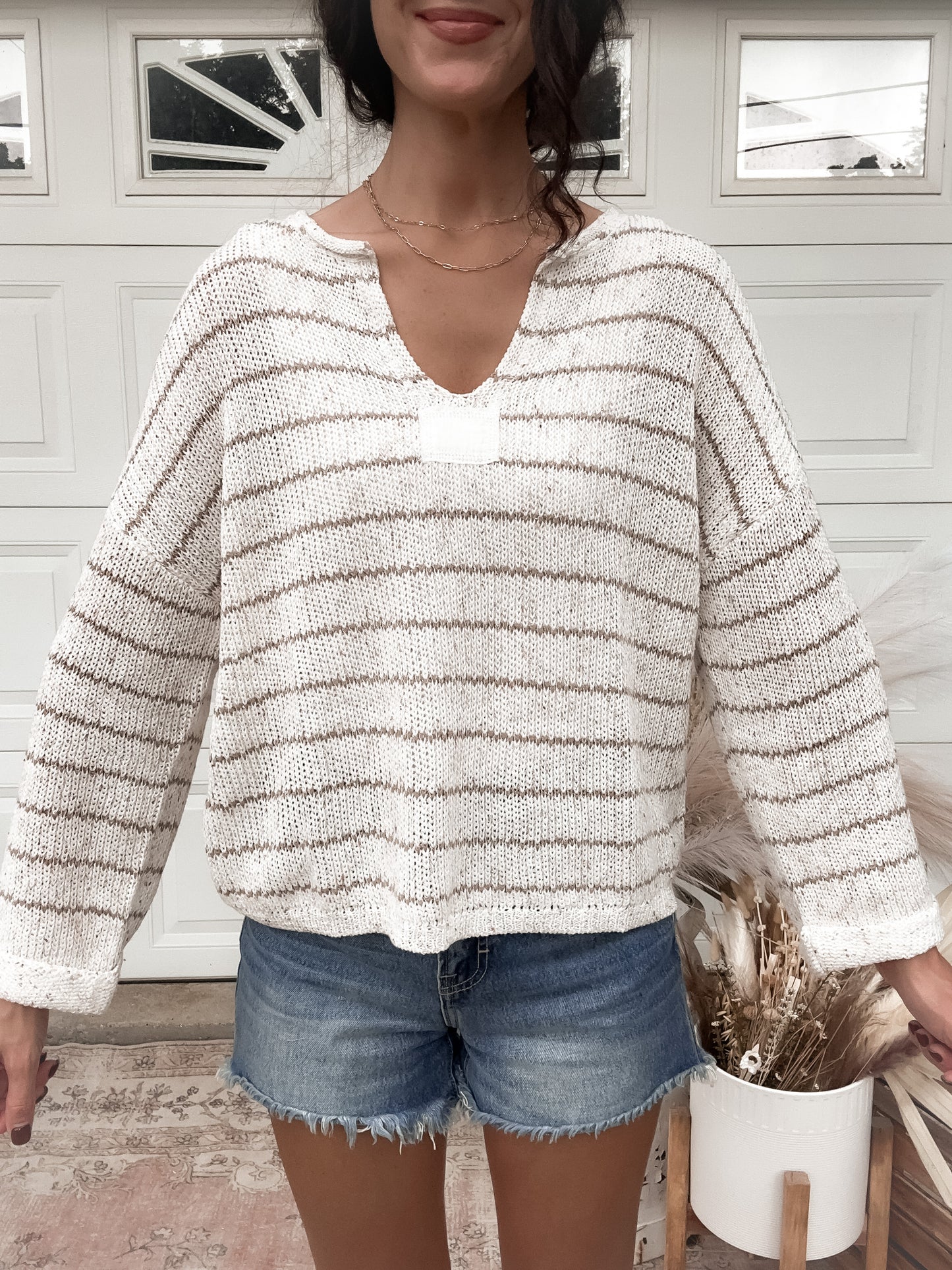 Striped Knit Sweater - Ivory
