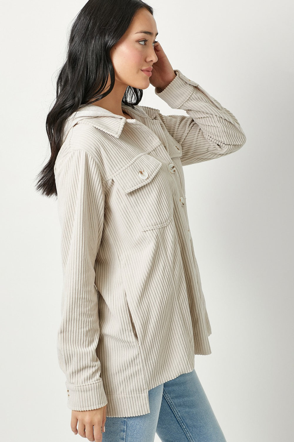 Corduroy Shacket With Hood