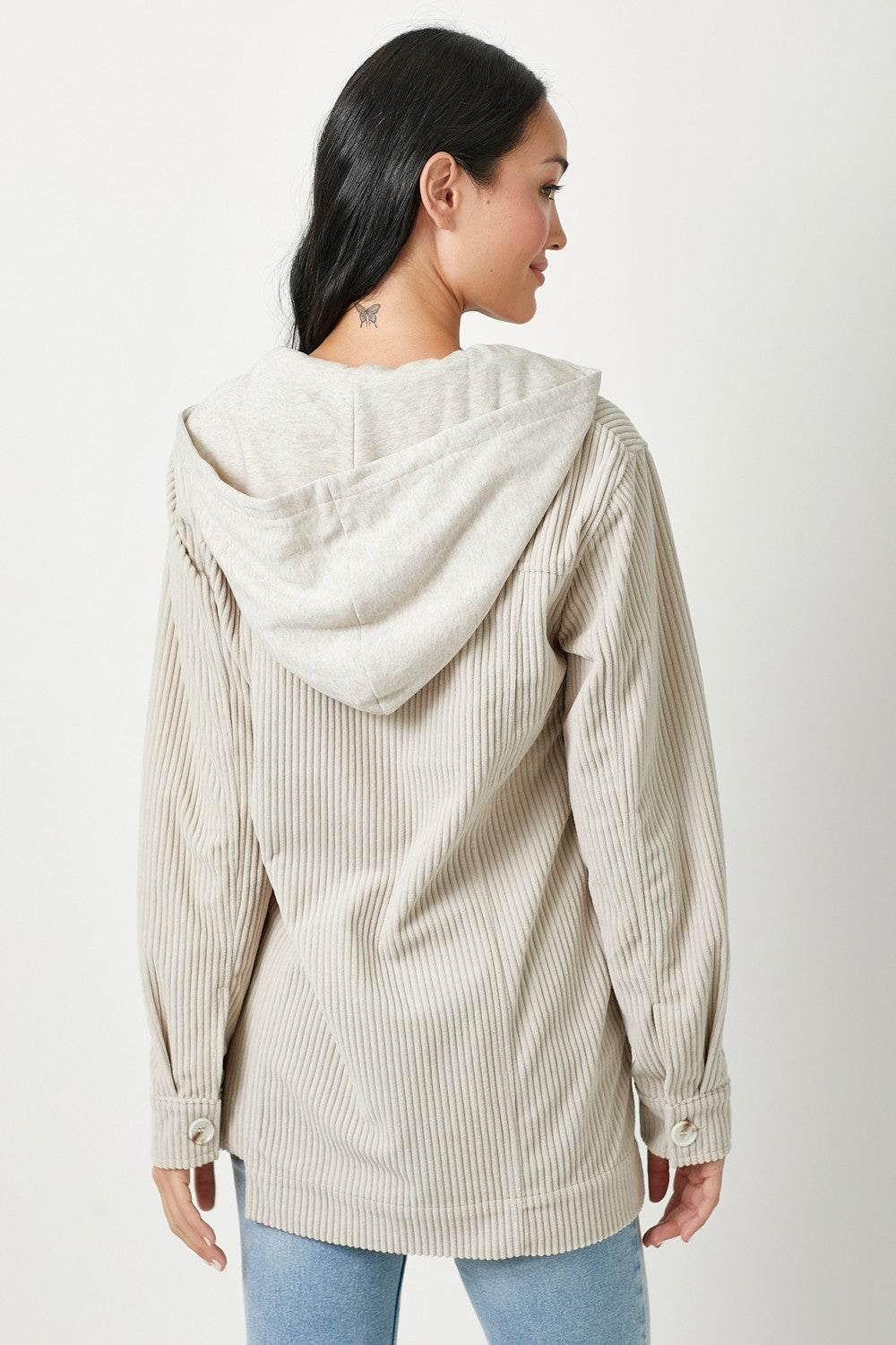 Corduroy Shacket With Hood