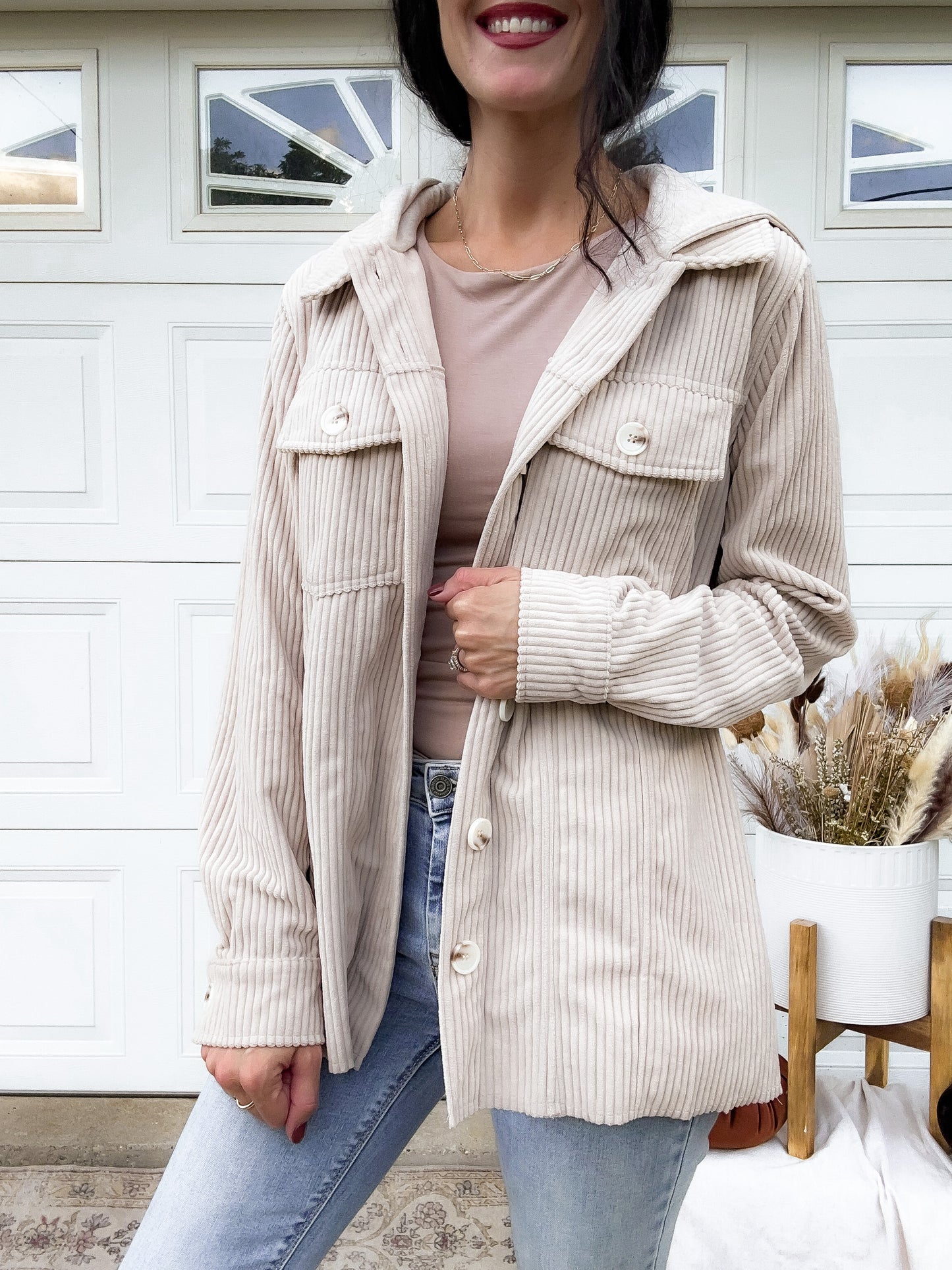Corduroy Shacket With Hood