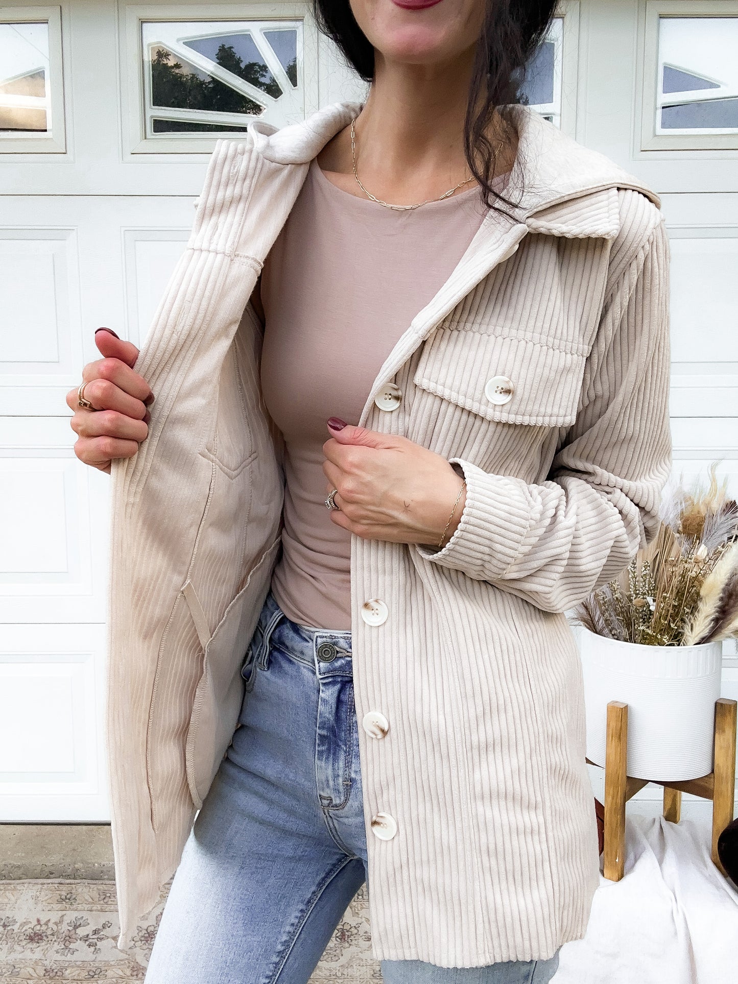 Corduroy Shacket With Hood