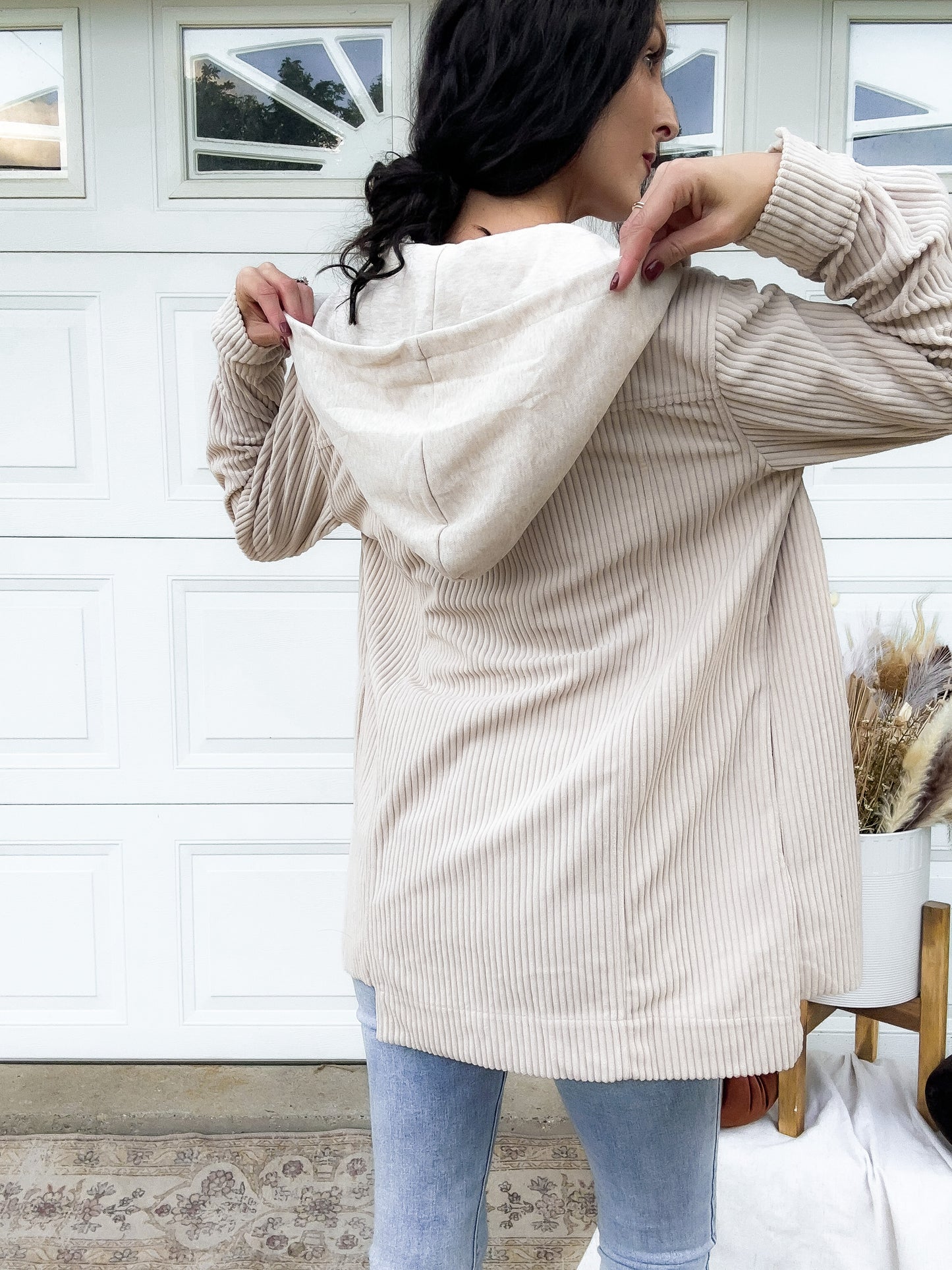 Corduroy Shacket With Hood