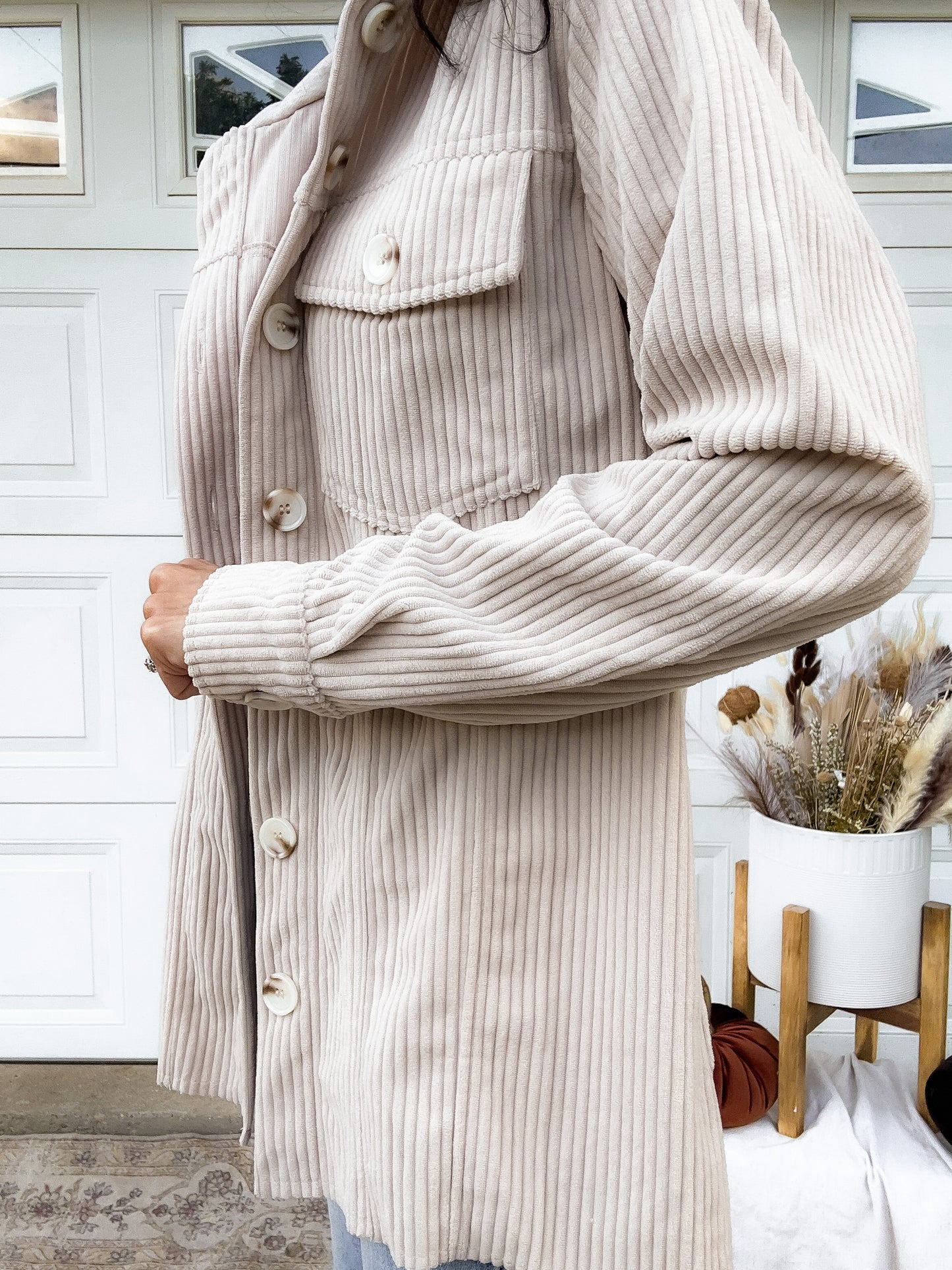 Corduroy Shacket With Hood