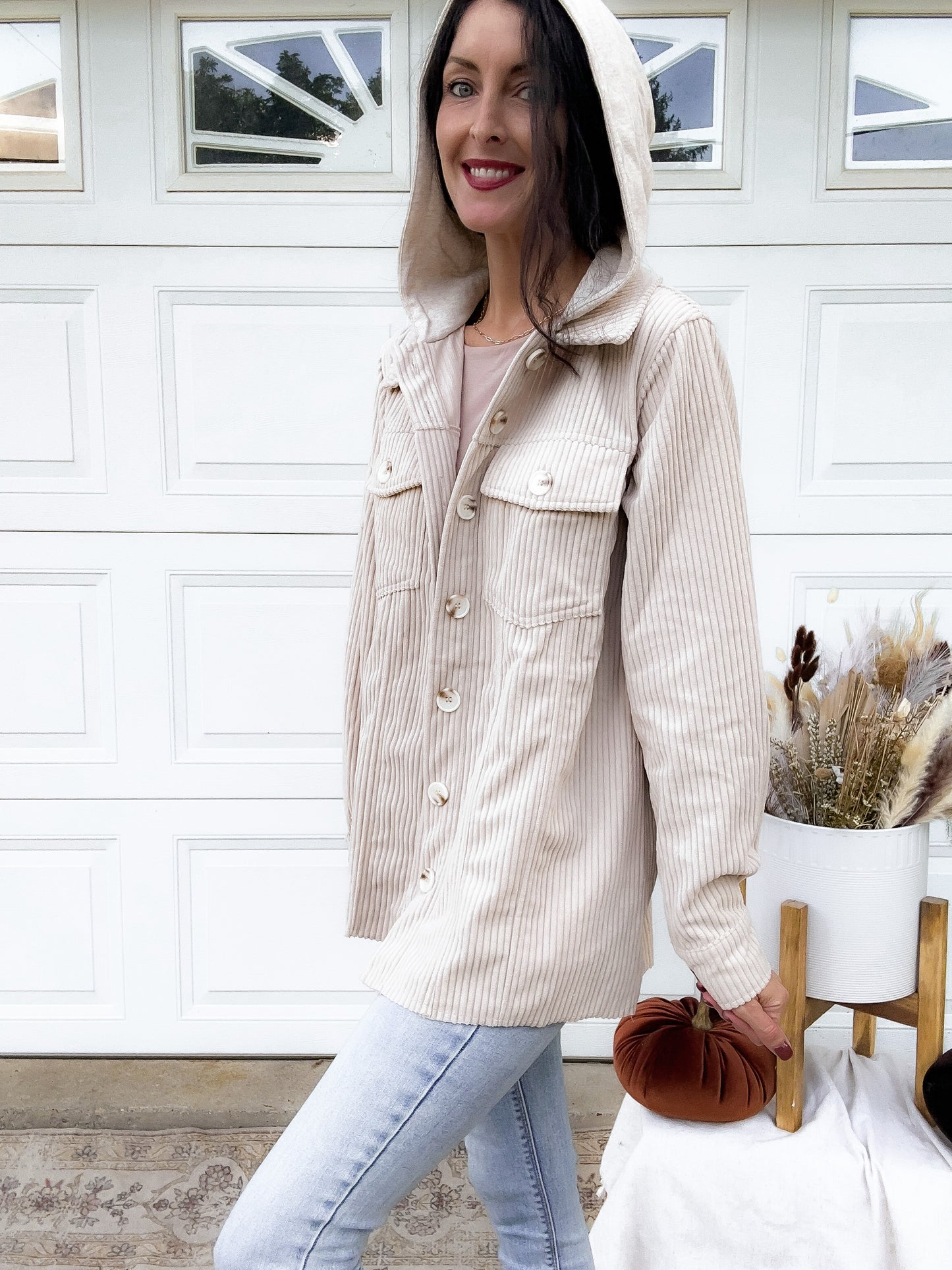 Corduroy Shacket With Hood