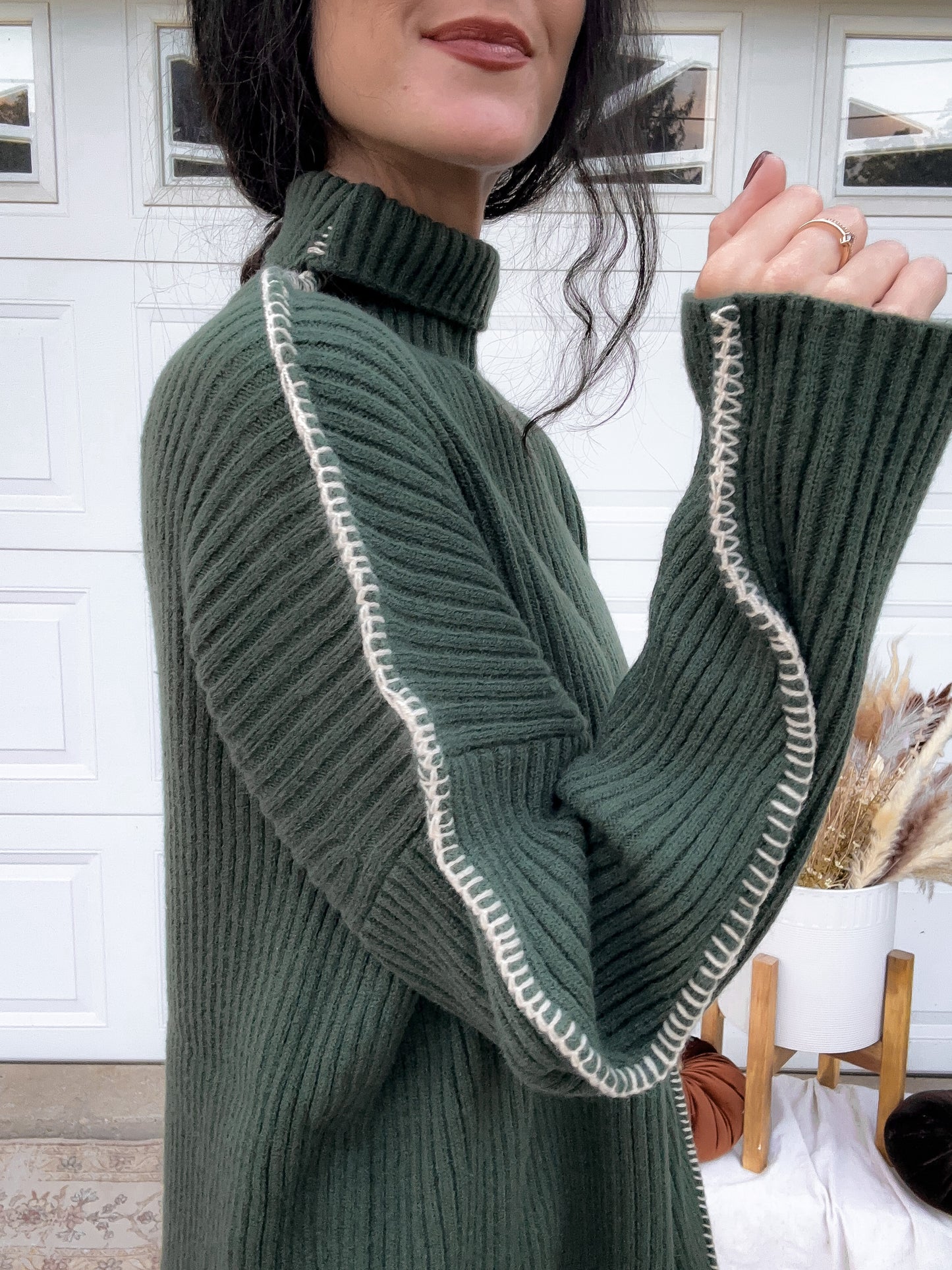 Contrast Stitch Sweater - Dk Green