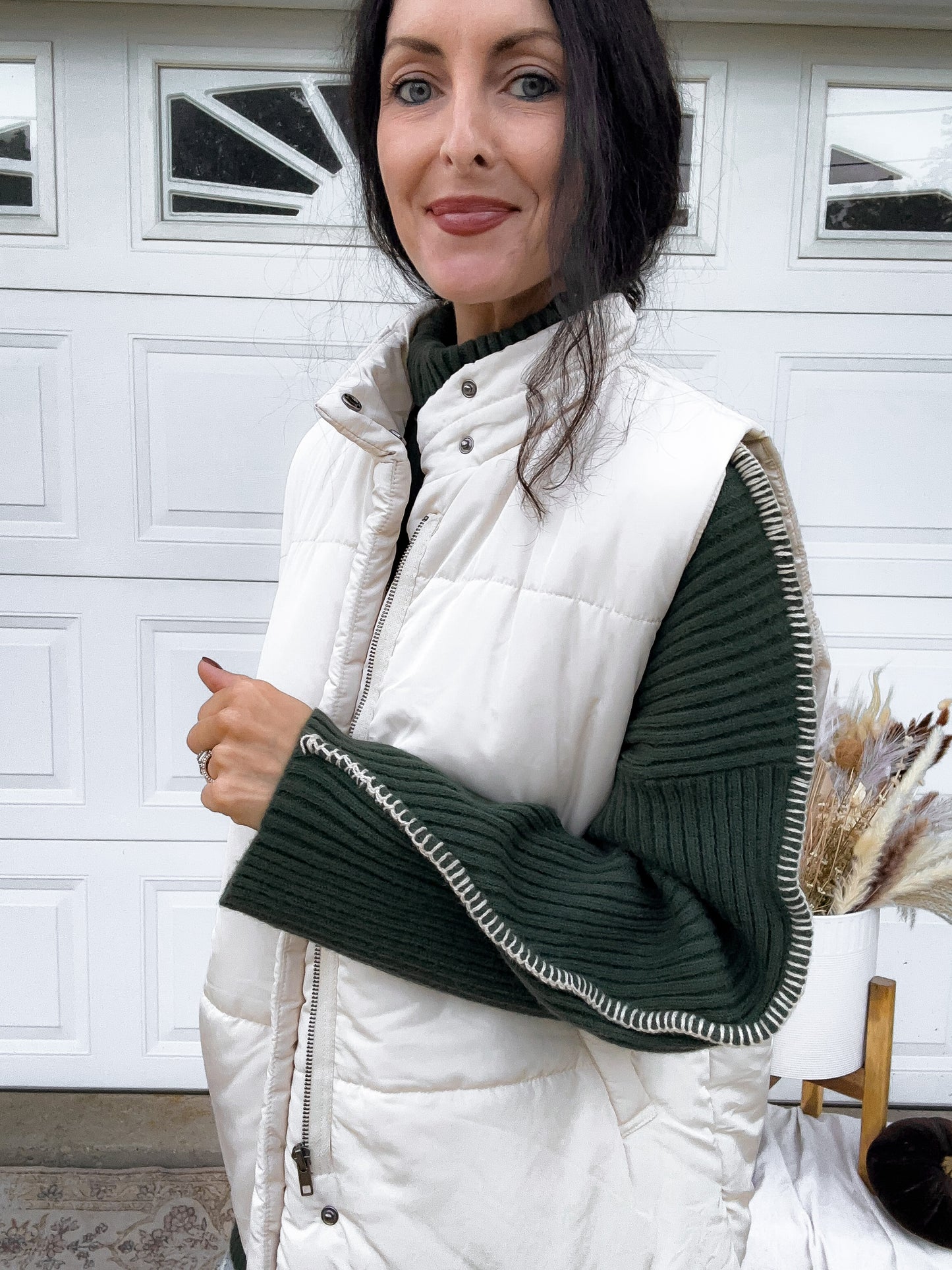 Contrast Stitch Sweater - Dk Green