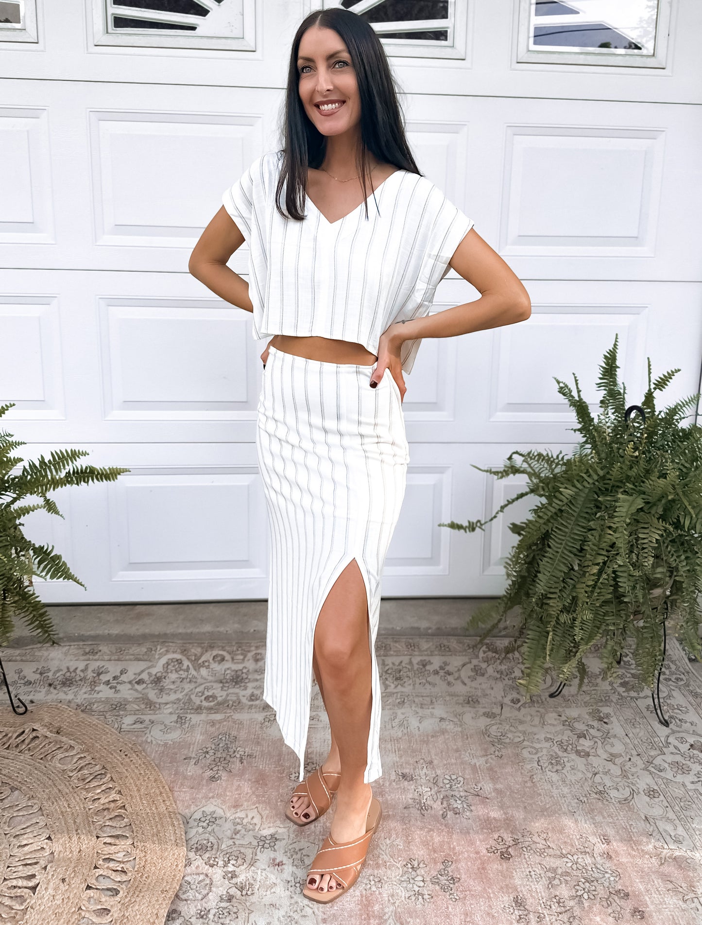 Striped Side Slit Skirt