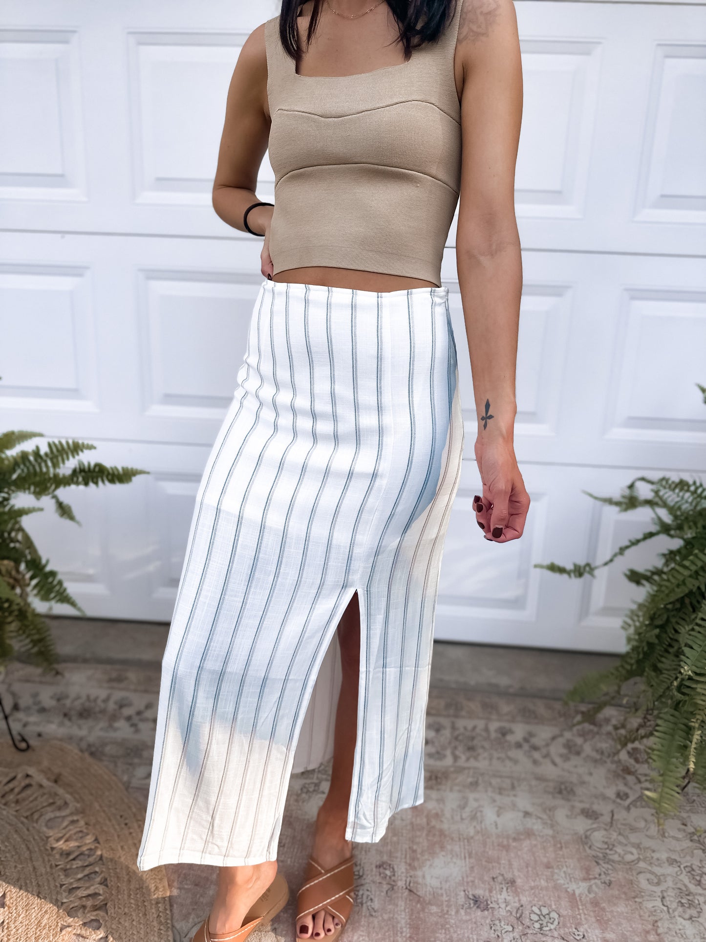 Striped Side Slit Skirt