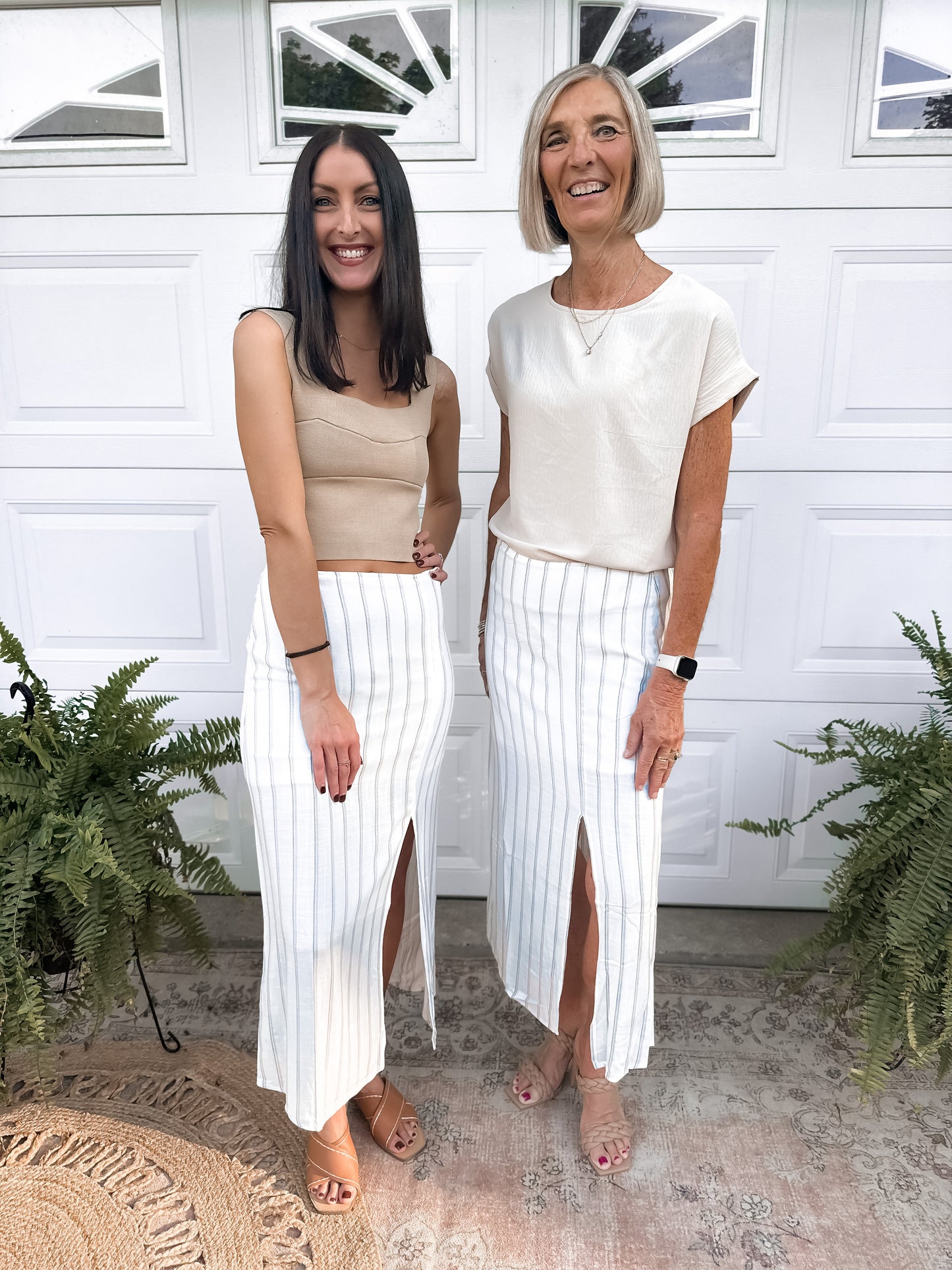 Striped Side Slit Skirt
