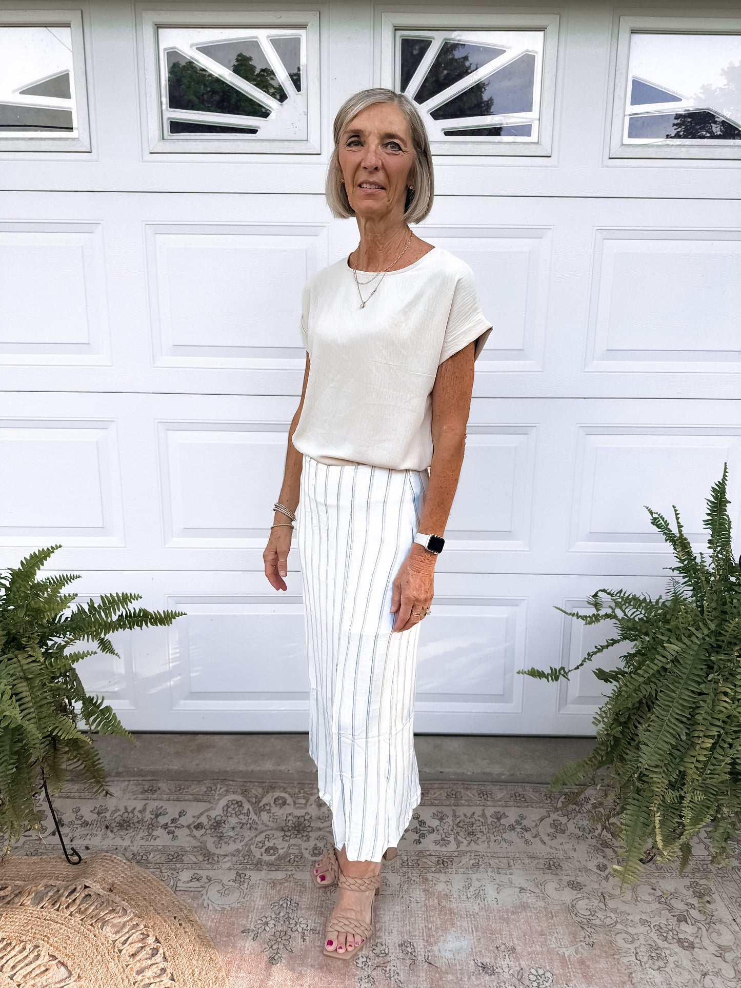 Striped Side Slit Skirt