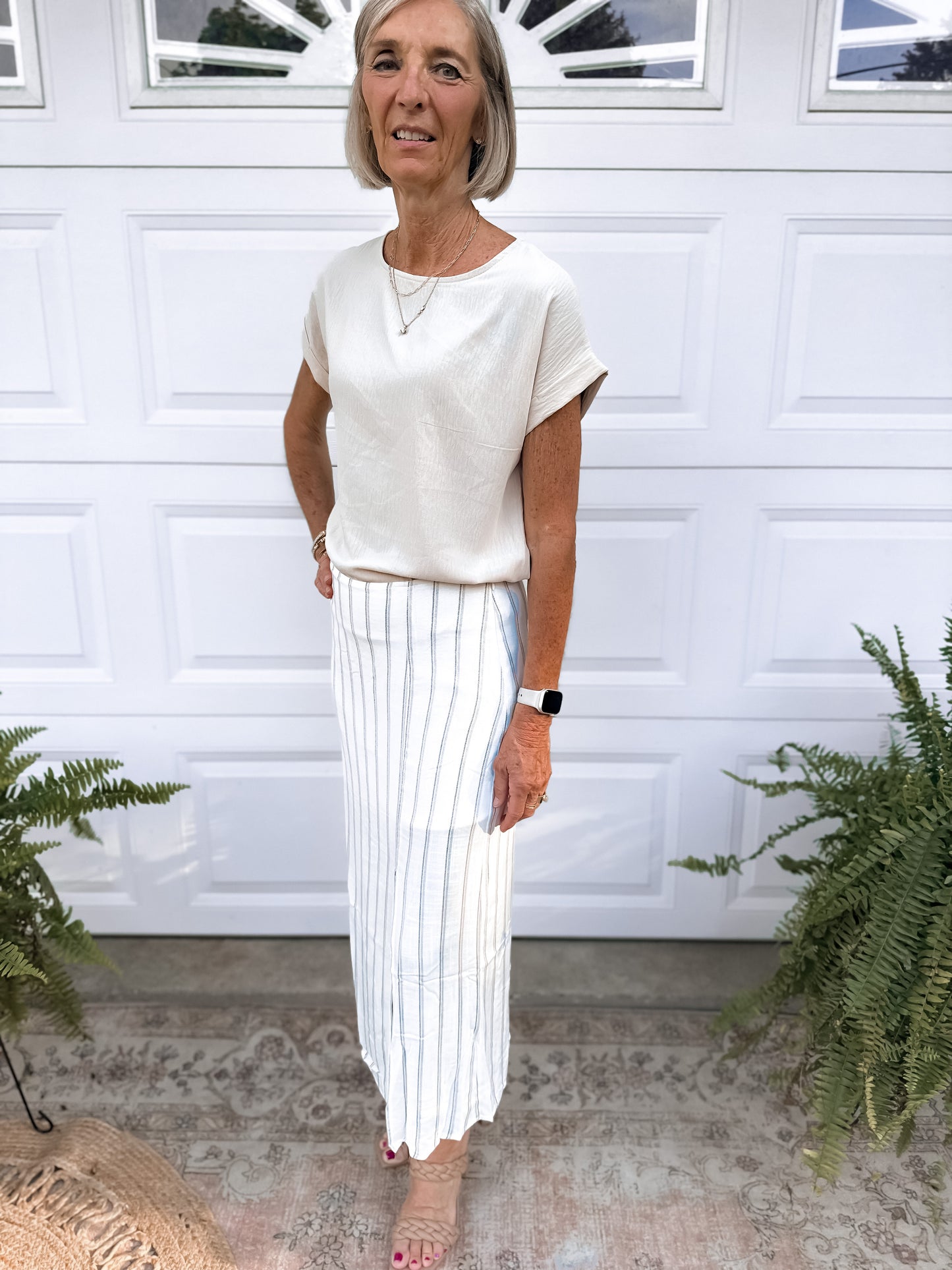Striped Side Slit Skirt