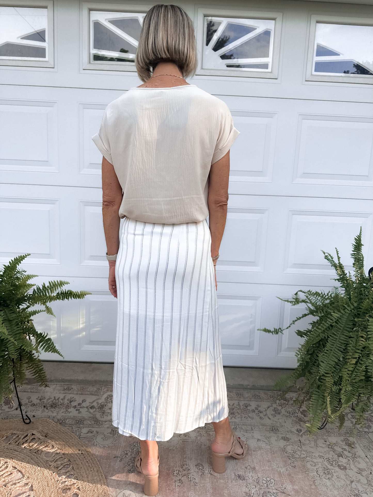 Striped Side Slit Skirt