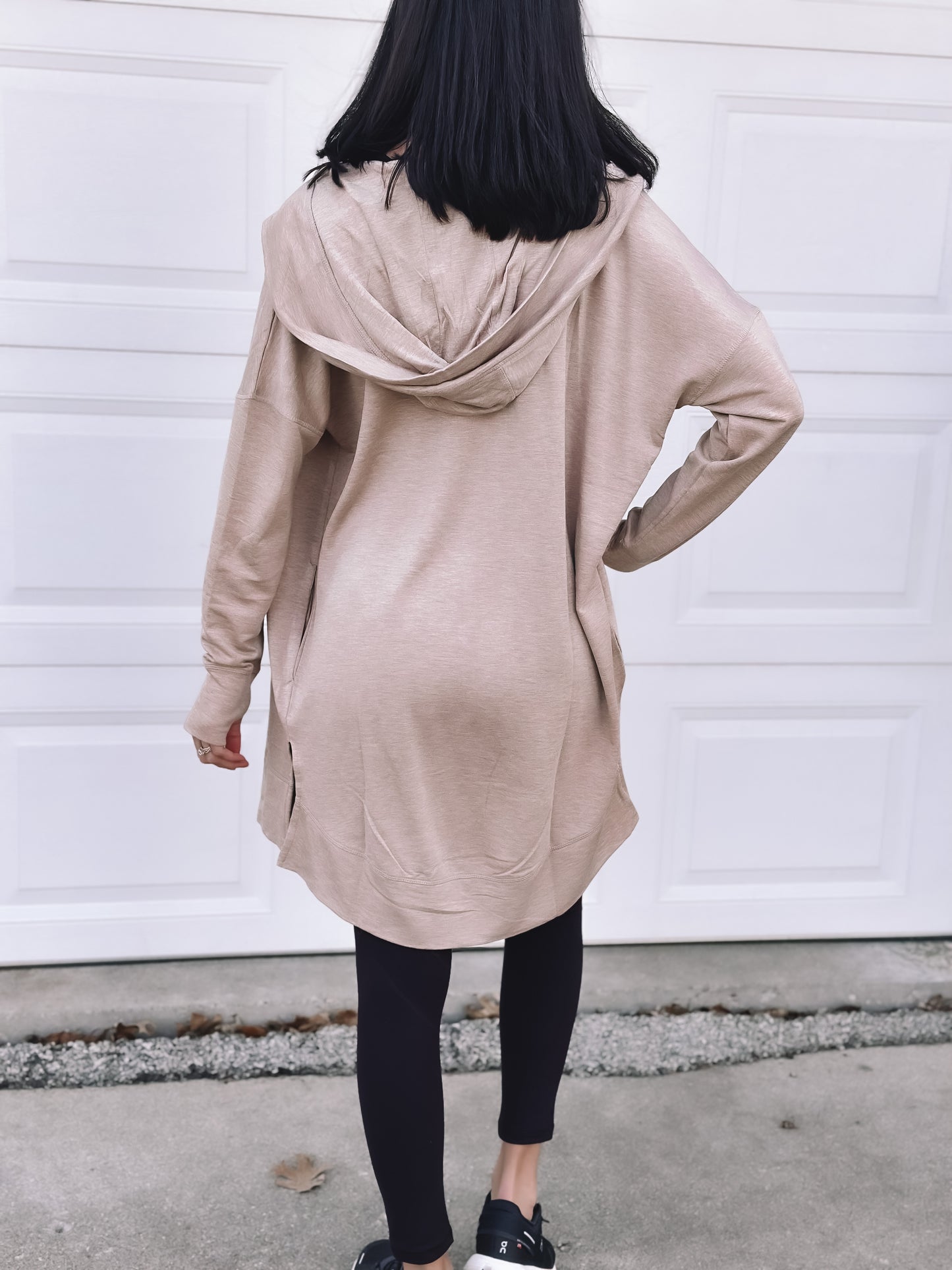 Longline Hooded Cardigan with Pockets - Natural