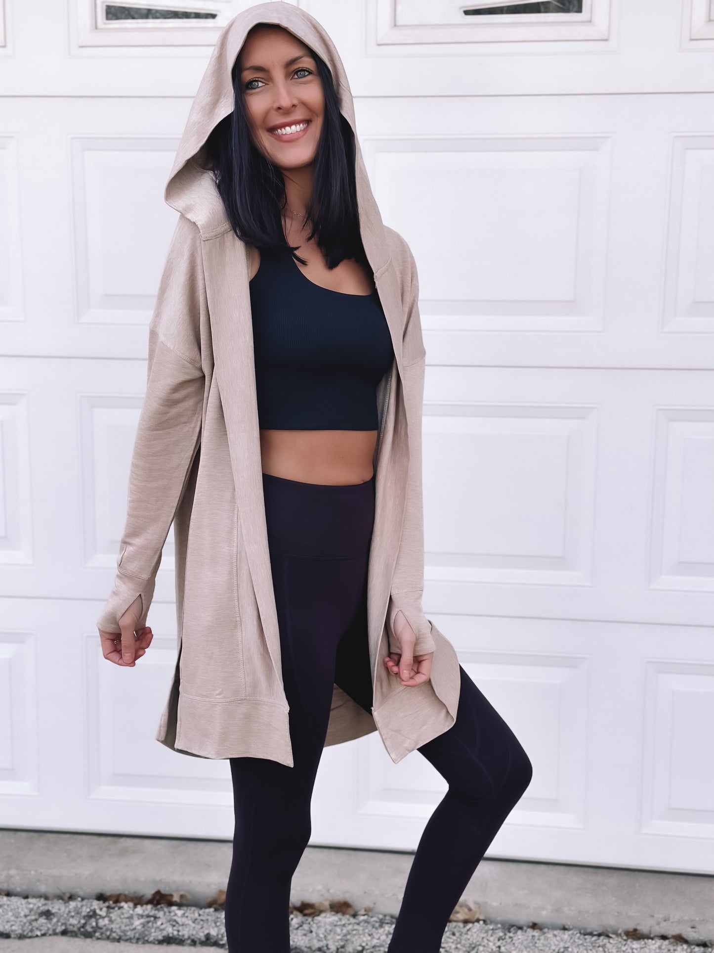 Longline Hooded Cardigan with Pockets - Natural