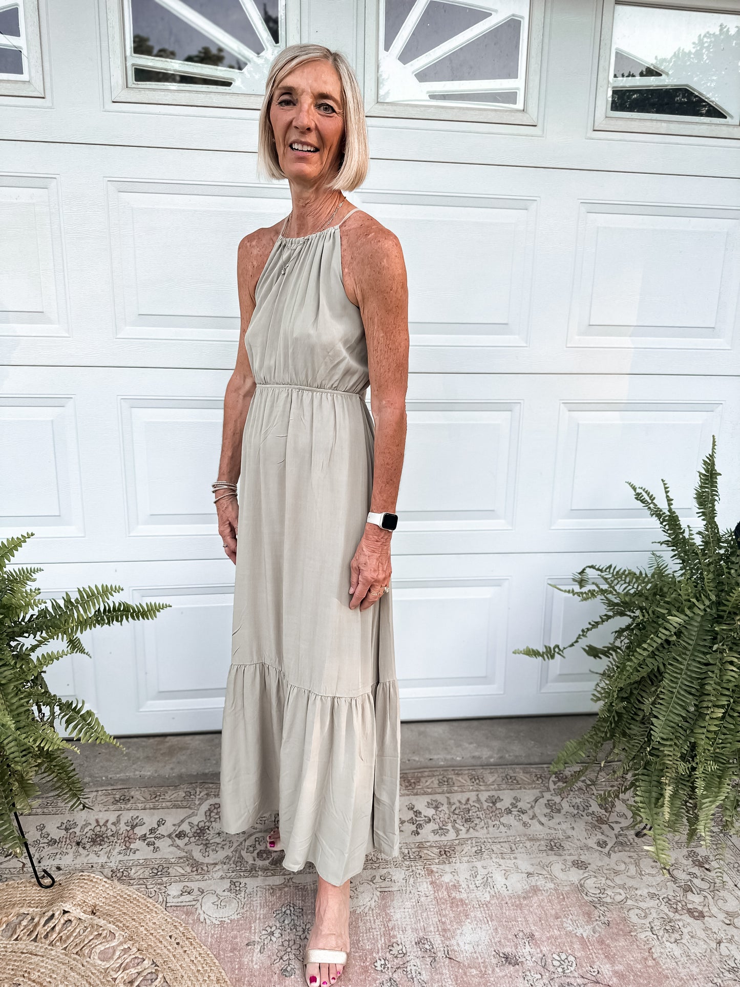 Halter Neck Maxi Dress - Lt. Olive