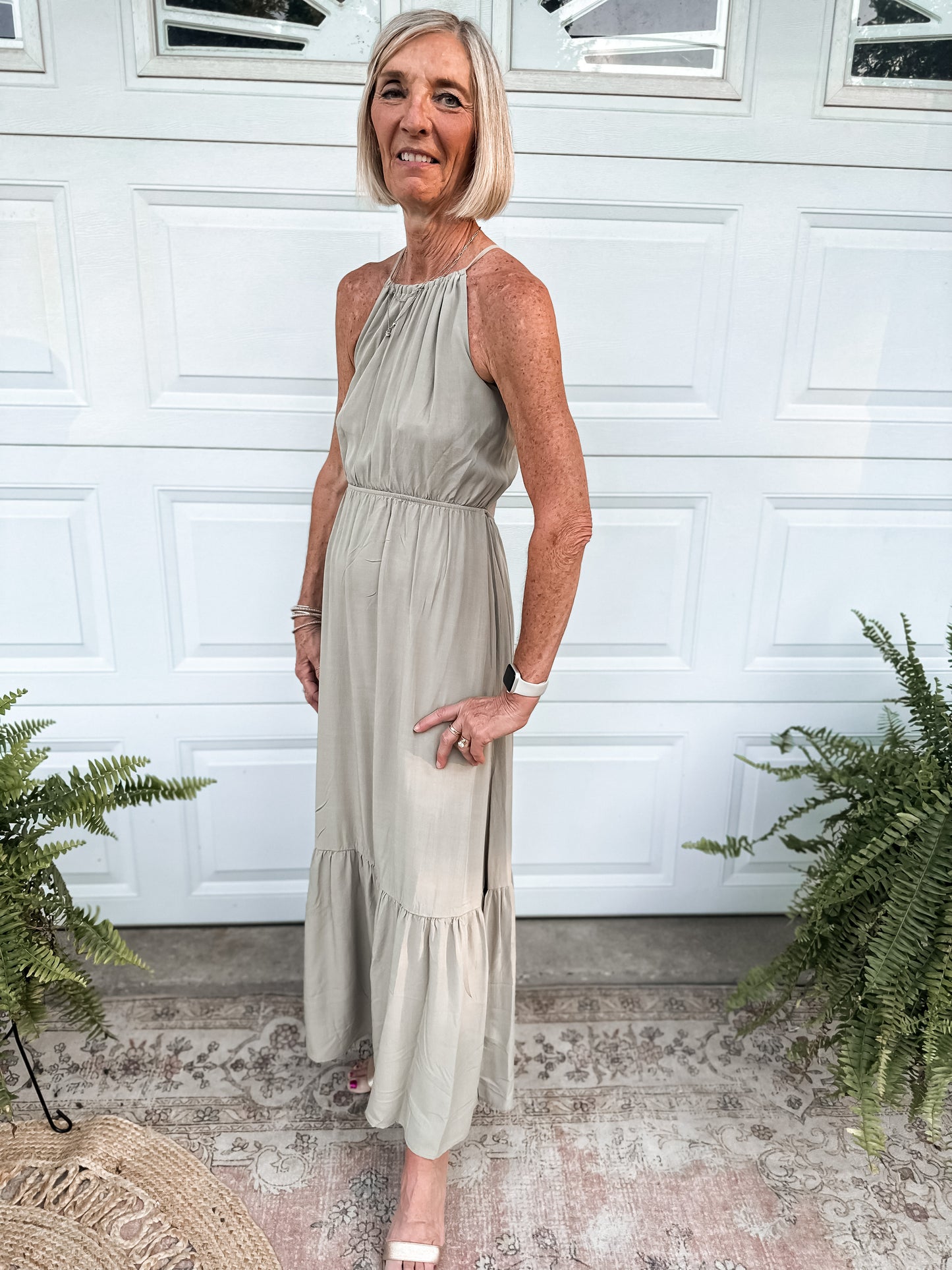 Halter Neck Maxi Dress - Lt. Olive
