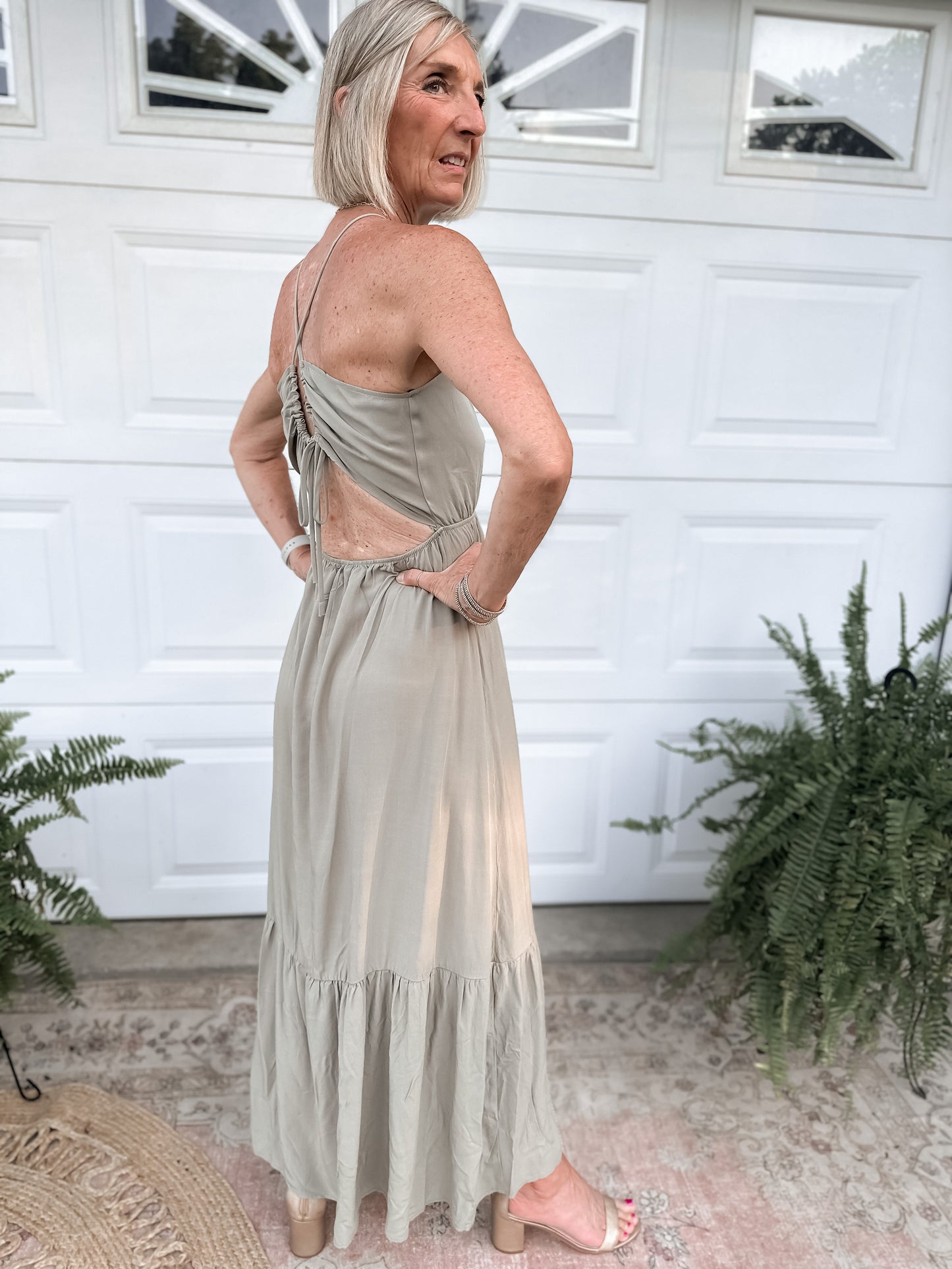 Halter Neck Maxi Dress - Lt. Olive