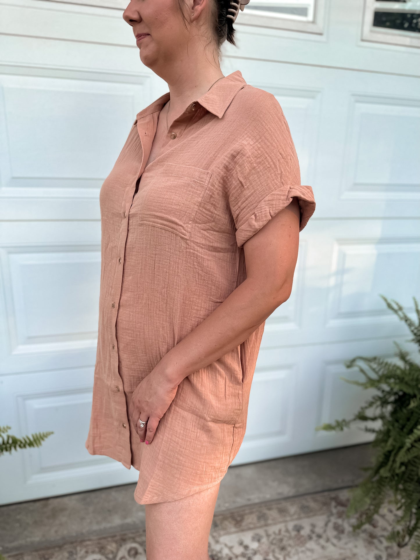 Button Up Shirt Dress - Peach
