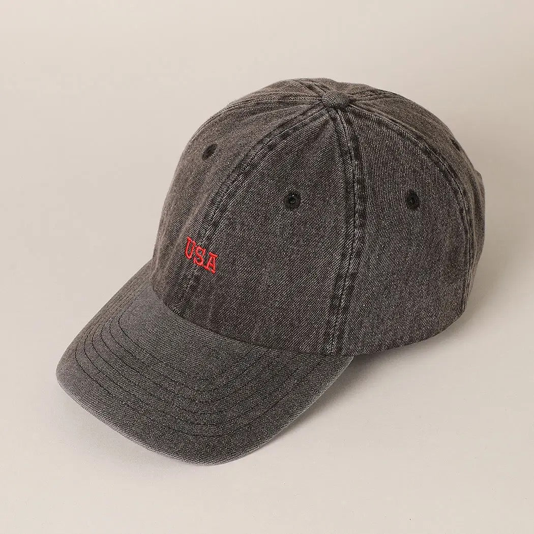USA Embroidered Hat - Black