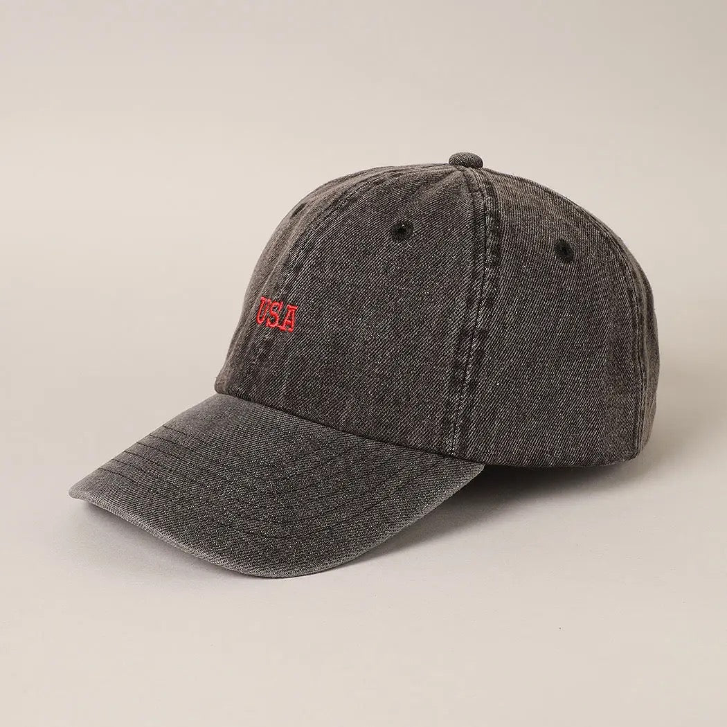 USA Embroidered Hat - Black