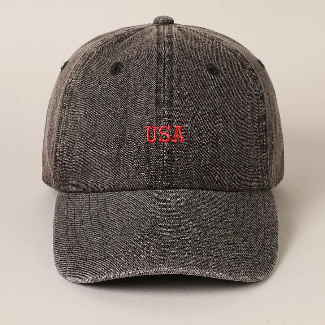 USA Embroidered Hat - Black