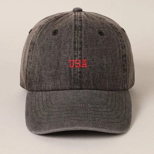 USA Embroidered Hat - Black
