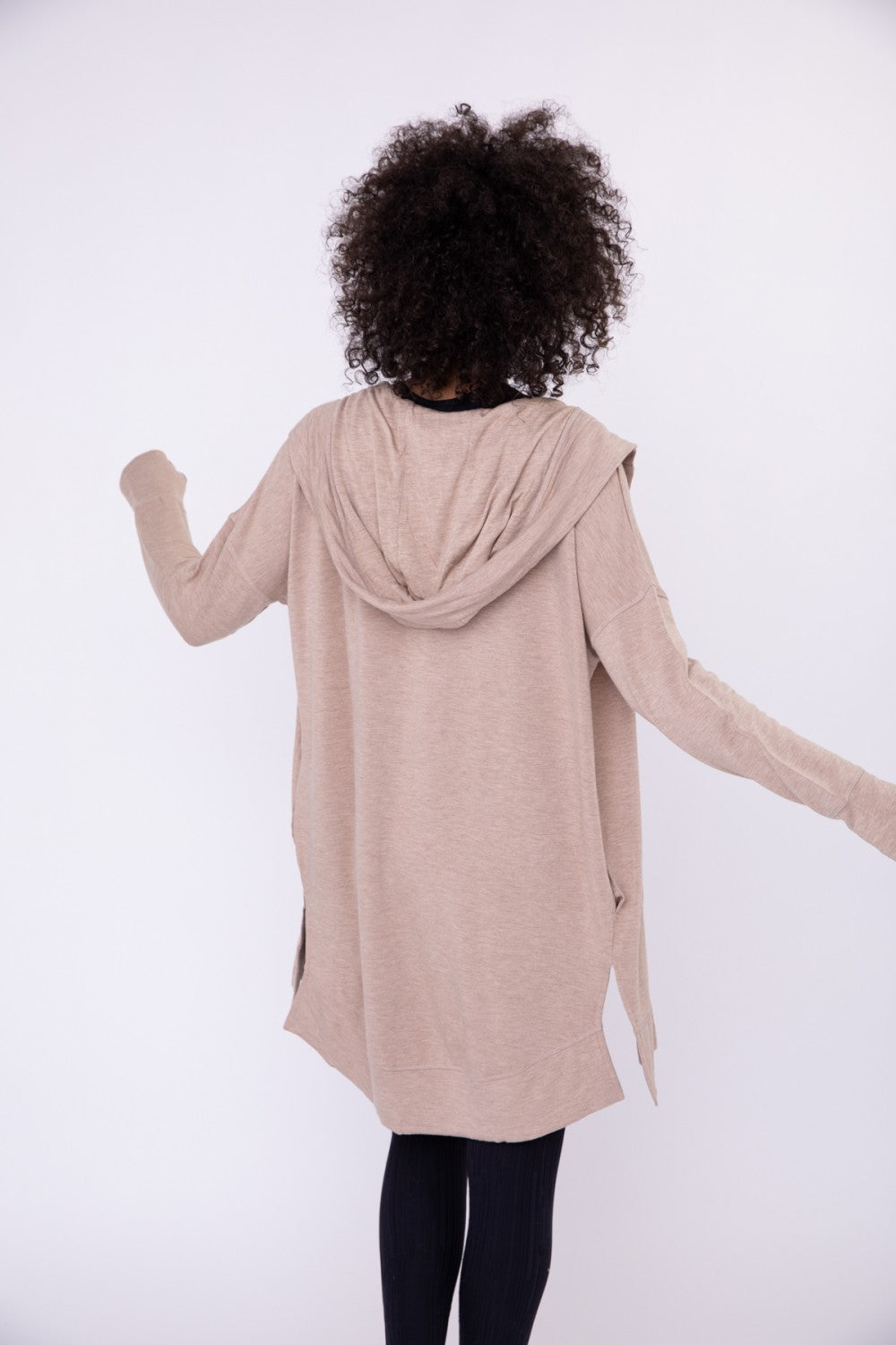 Longline Hooded Cardigan with Pockets - Natural