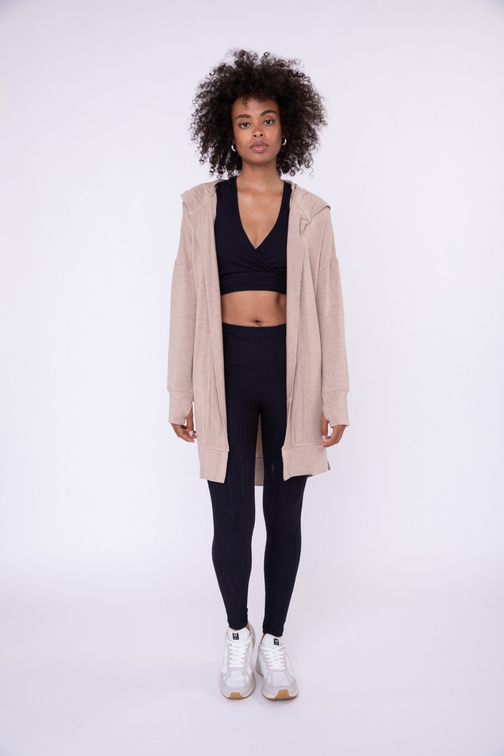 Longline Hooded Cardigan with Pockets - Natural