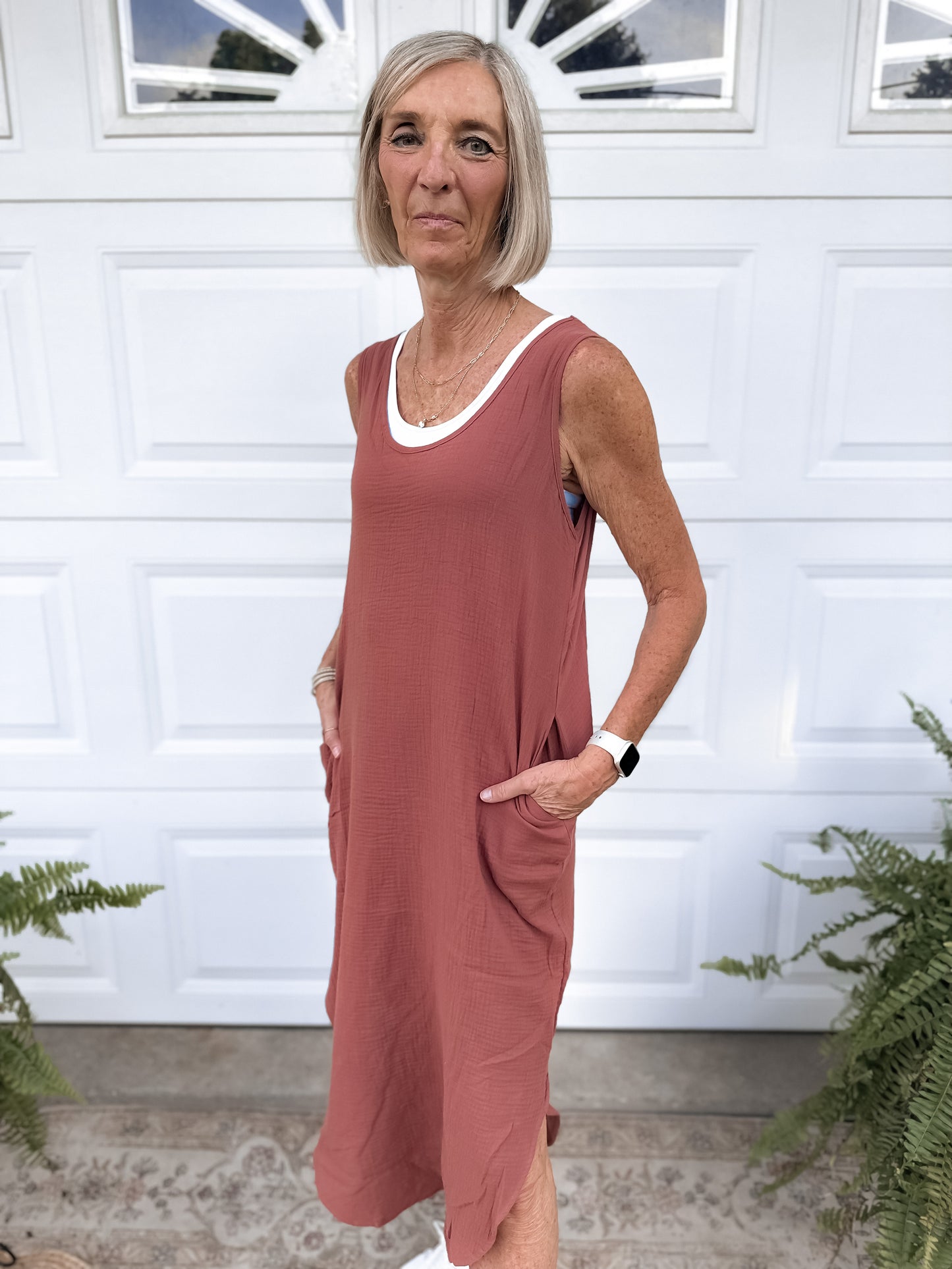 Dylan Tank Gauze Dress - Terracotta
