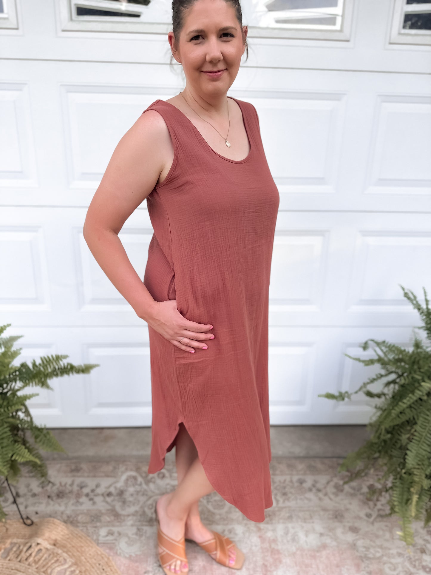Dylan Tank Gauze Dress - Terracotta
