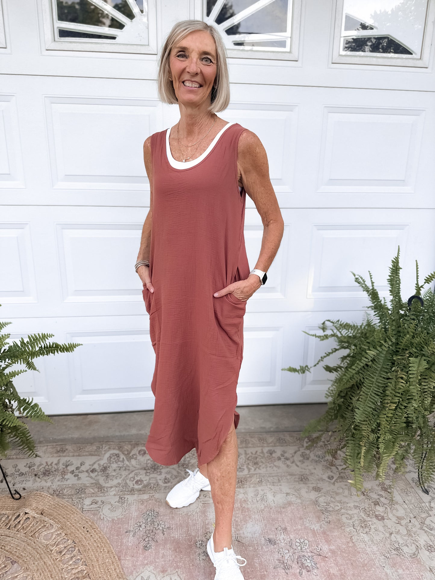 Dylan Tank Gauze Dress - Terracotta
